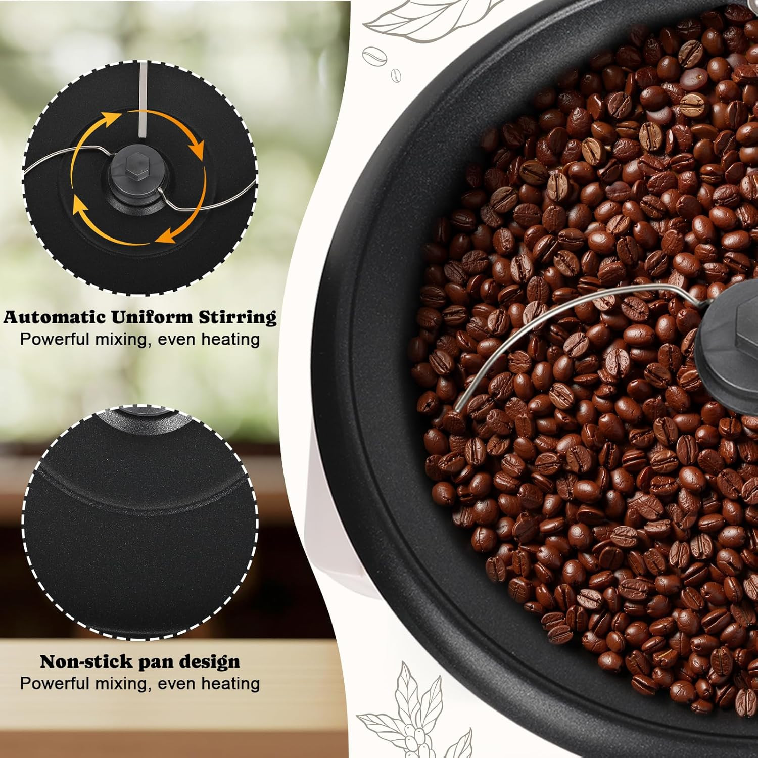 800G Home Coffee Roaster with Timer & Non-Stick, 110V 1200W Power