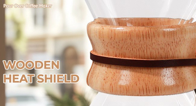 Pour Over Coffee Maker 800ml with 304 Stainl Steel Wooden Collar