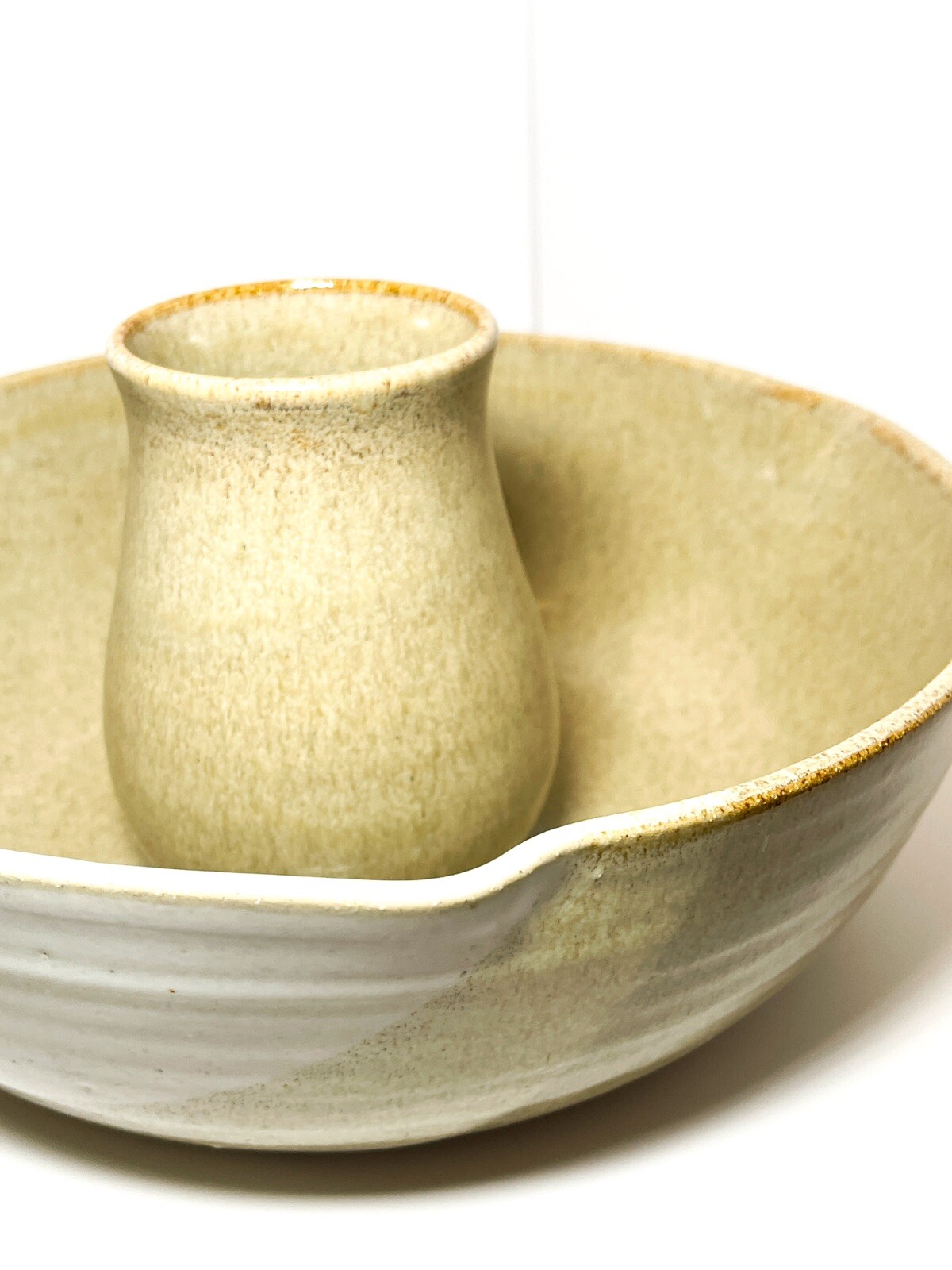 Handmade Studio Pottery Roaster Tan White Neutral