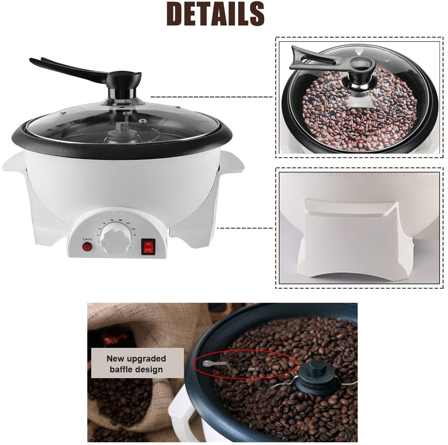 750g Home Electric Coffee Bean Roaster 1200W Coffee Roasting Baking Machine NEW