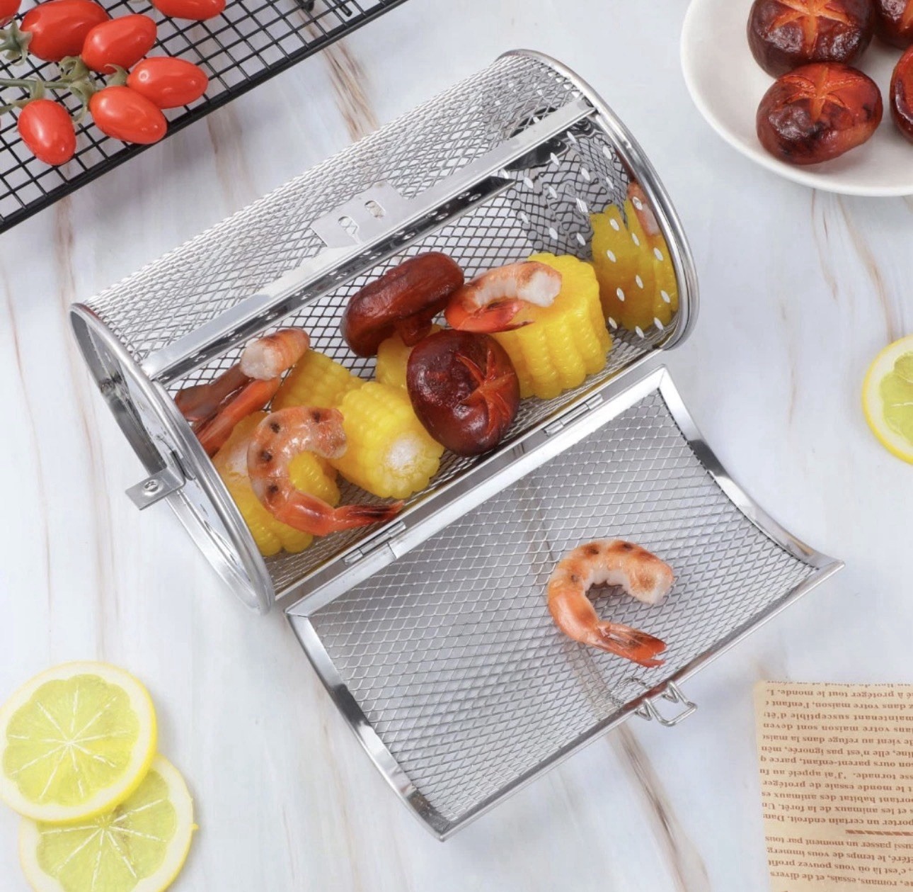 Electric Grill Rotisserie Oven Air Fry Basket Fryer Rotating Accessories Drum
