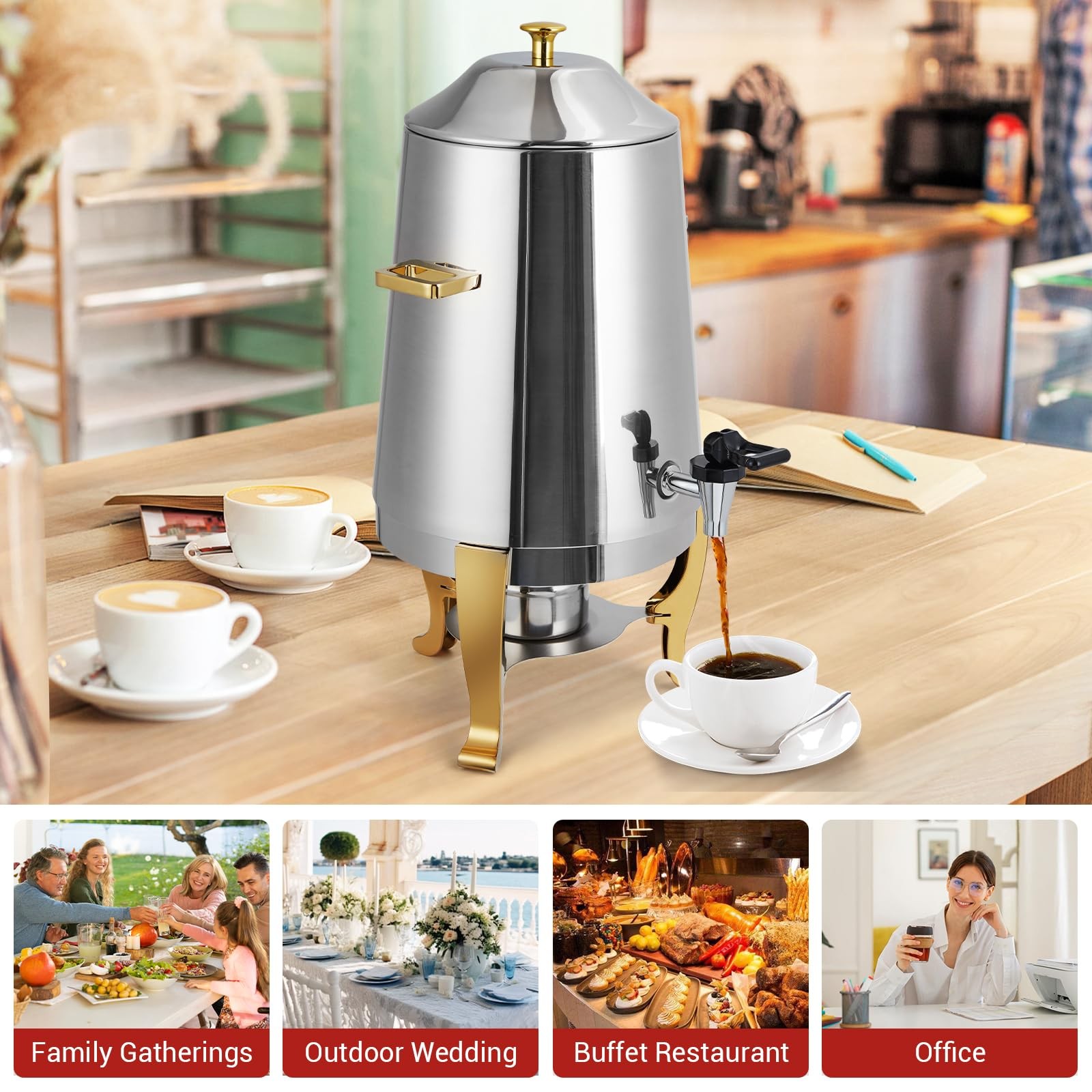 3.4 Gal Insulated Coffee Dispenser Commercial Hot Cold Stainless Steel Spigot