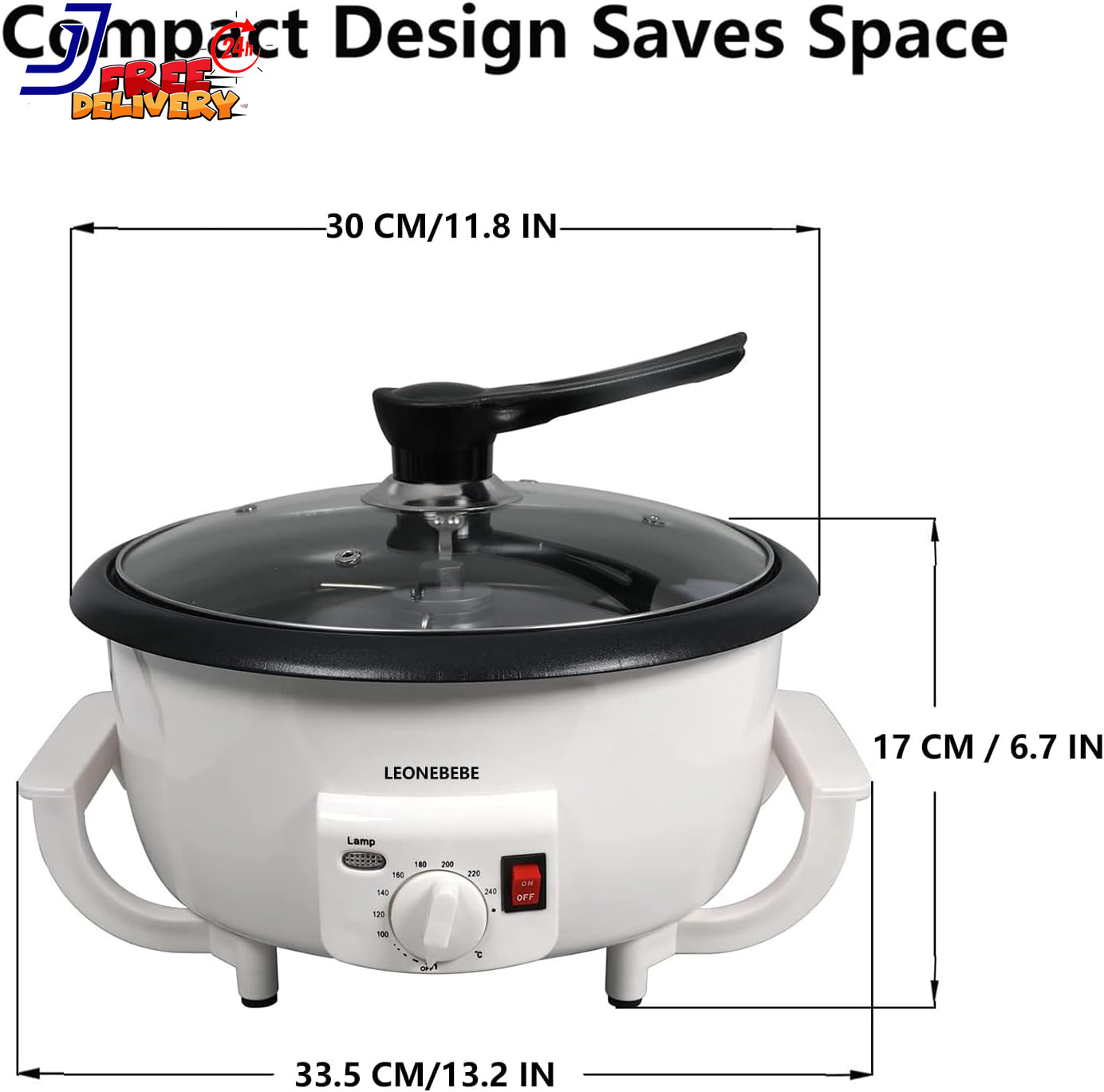 Electric Home Coffee Roaster Adjustable Temp 1.6 lbs Capacity Smoke Reduced