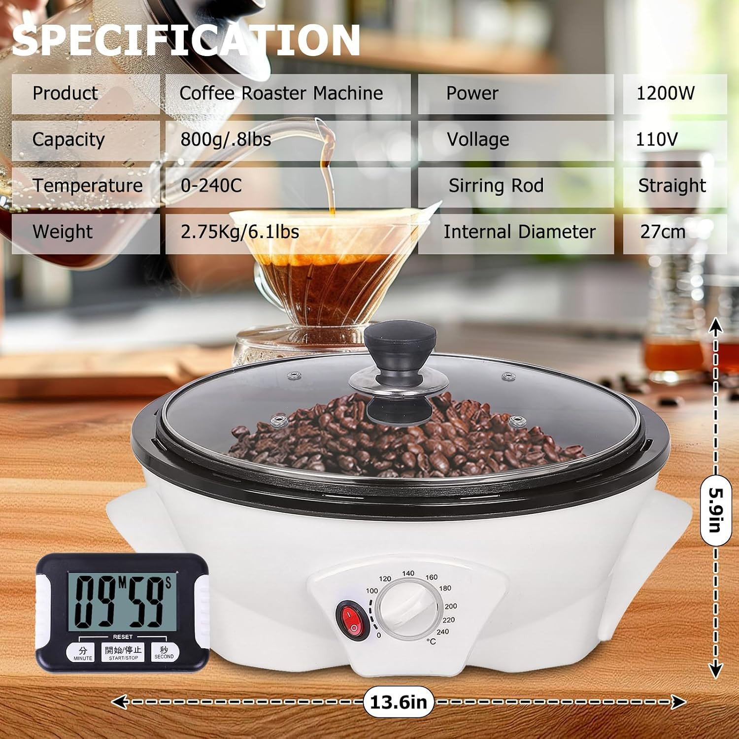 JIAWANSHUN Electric Coffee Bean Roaster Machine for Home Use,1.1Lb Capacity | wi