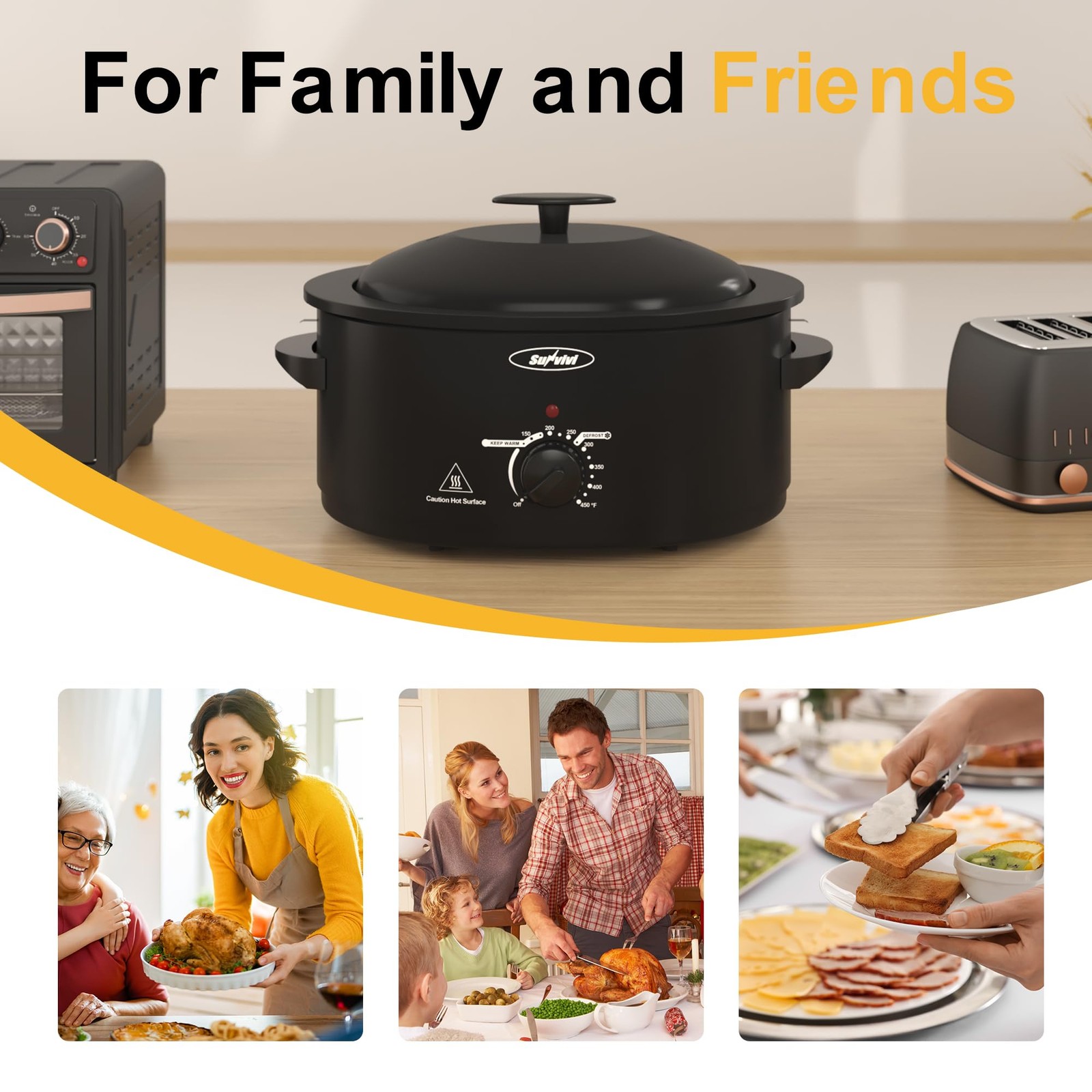 Sunvivi 8-Qt Electric Roaster Oven, Self-Basting Lid, Turkey & Roasts