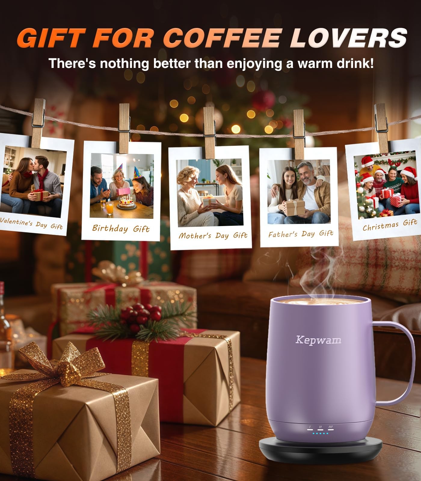 Kepwam Self Heating Coffee Mug T2, 16oz Smart Heated 16oz, Lilac Violet