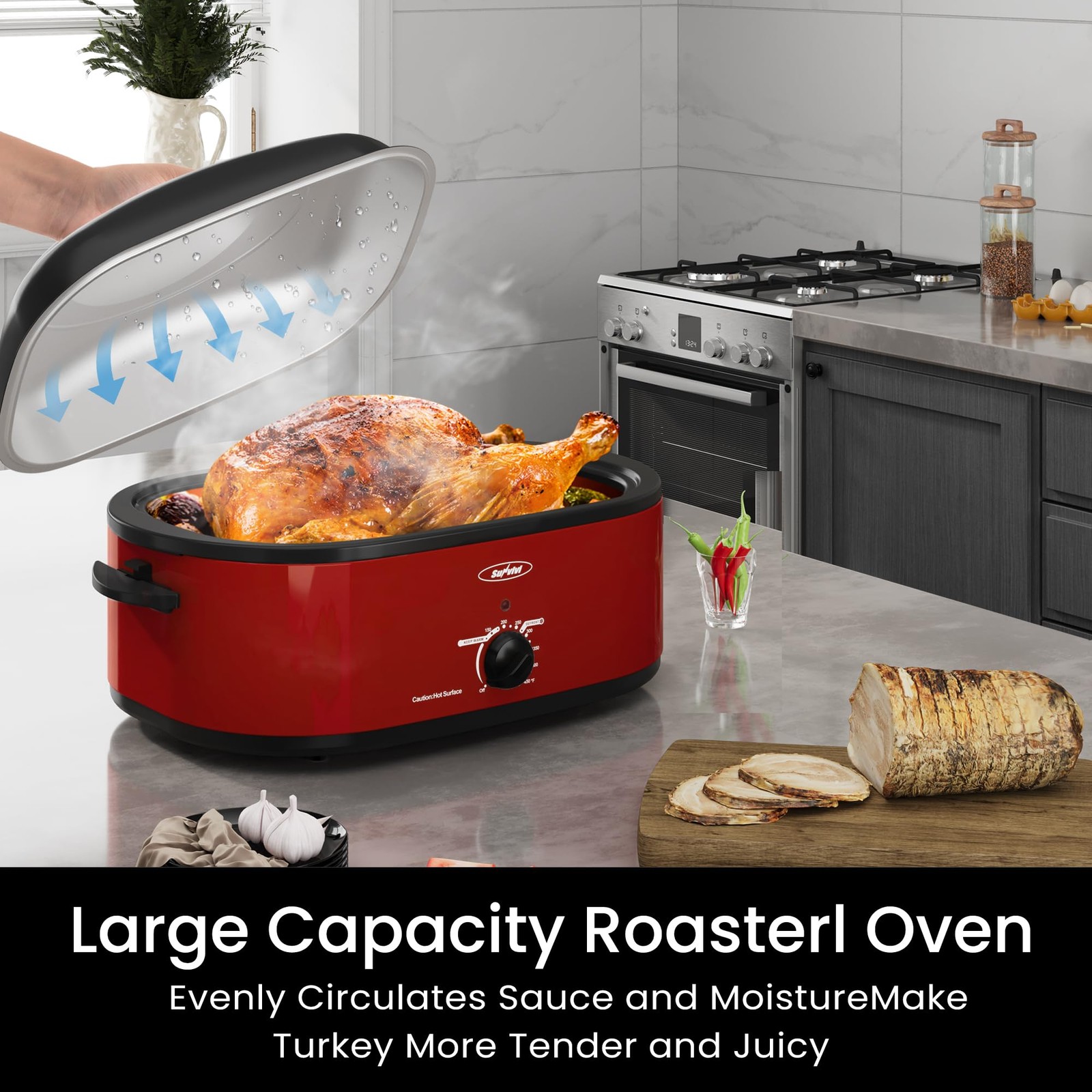 Sunvivipro 22-Quart Electric Roaster Oven Removable Pan And Self-Basting Lid