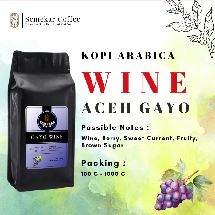 Sumatra Gayo Wine Process Arabica Coffee Whole Bean 200g – Indonesia