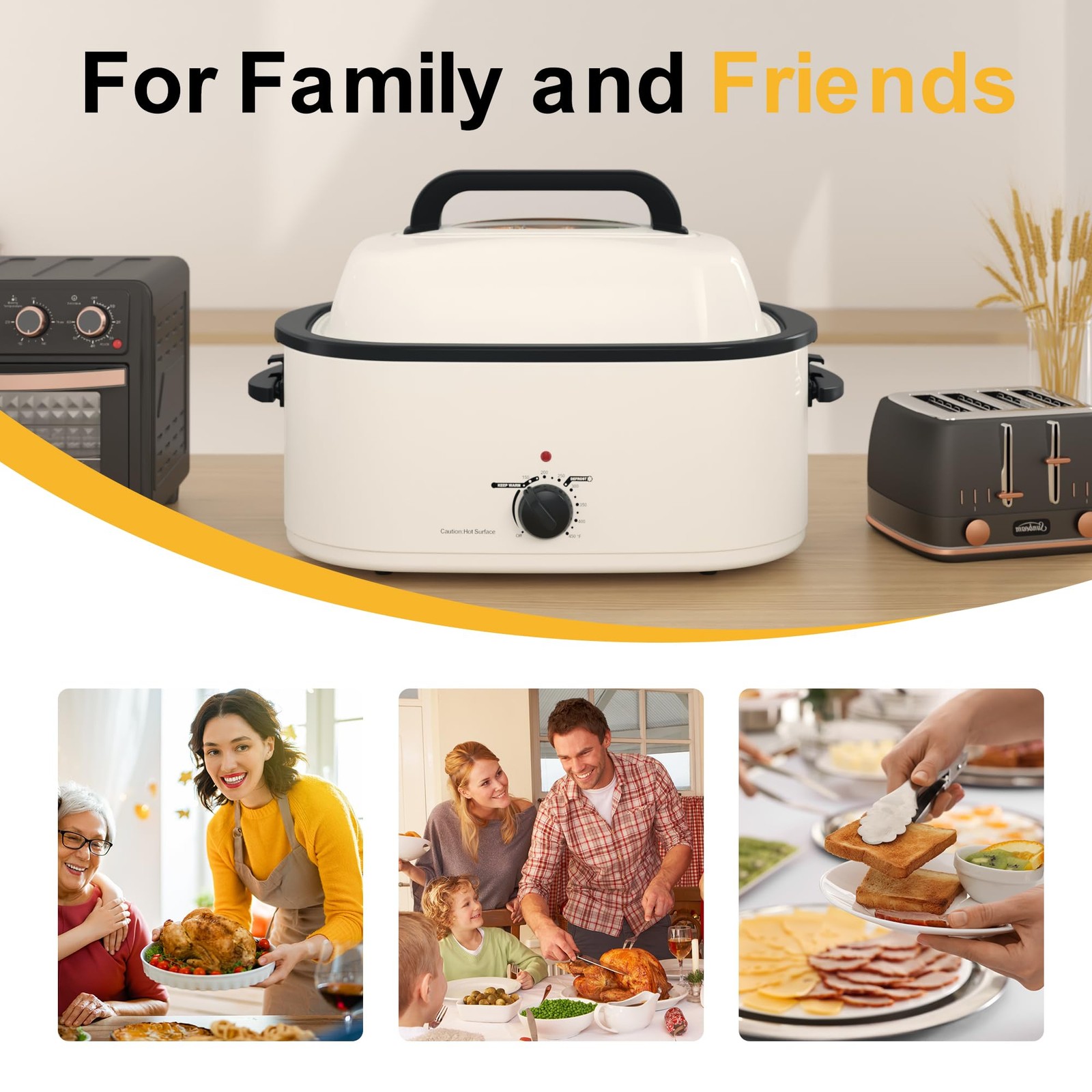 Heynemo Roaster Oven Electric Roaster Oven 26 Quart Lid Turkey Roaster Function