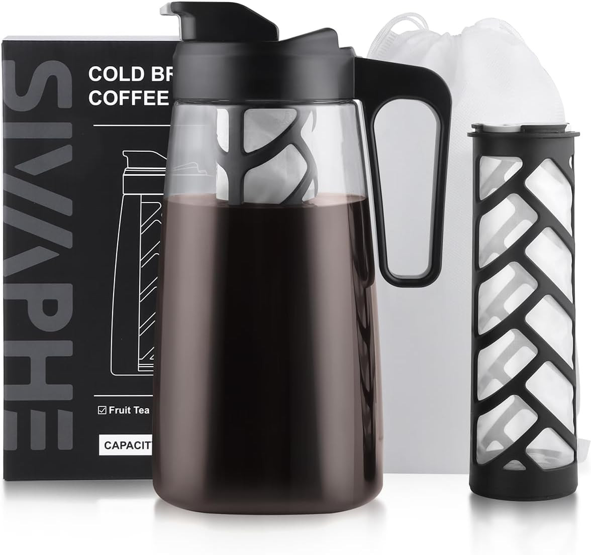 Large Ice Cold Coffee Maker 64 Oz, Dishwasher Safty Traitan Carafe Pitcher Leak