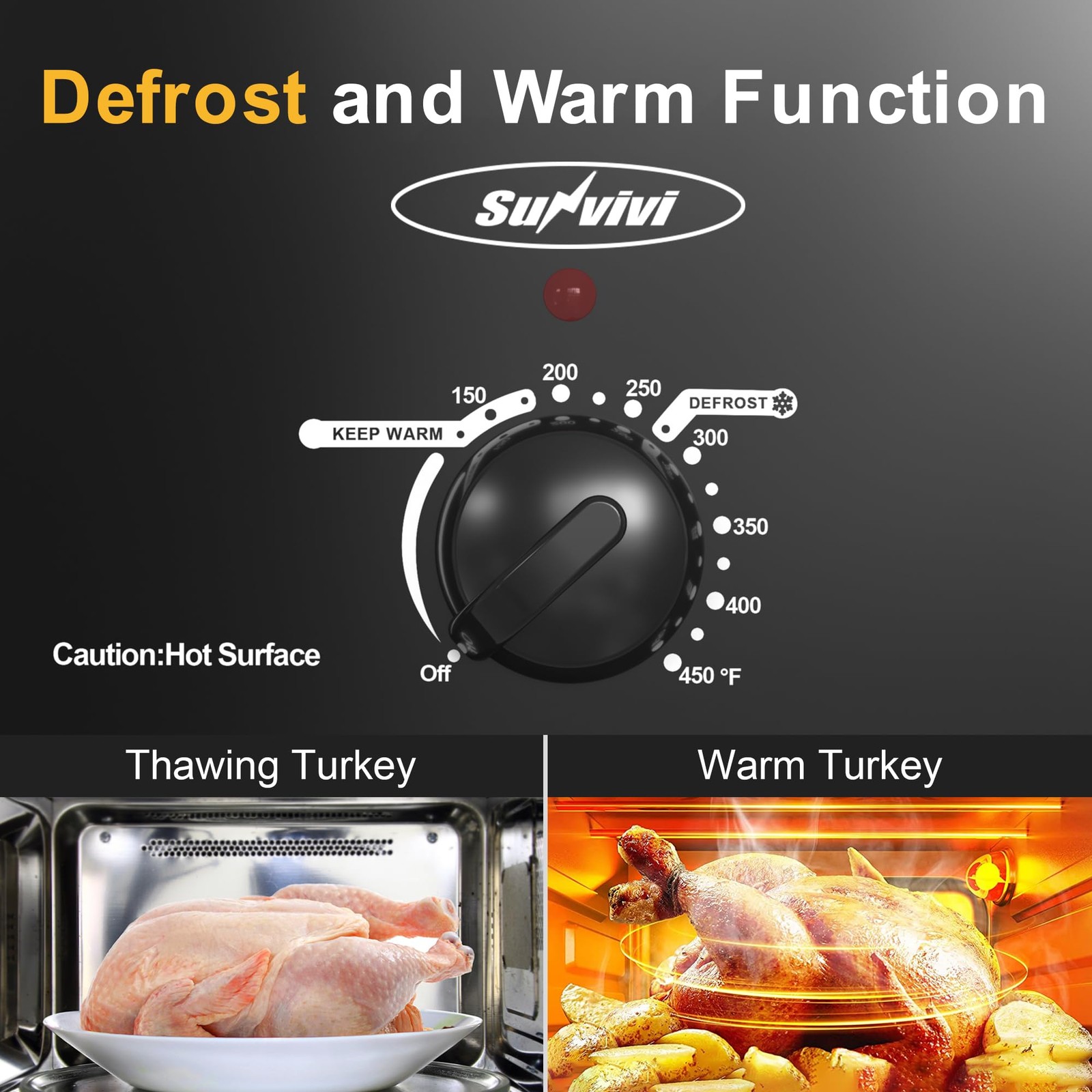Sunvivi 8-Qt Electric Roaster Oven, Self-Basting Lid, Turkey & Roasts