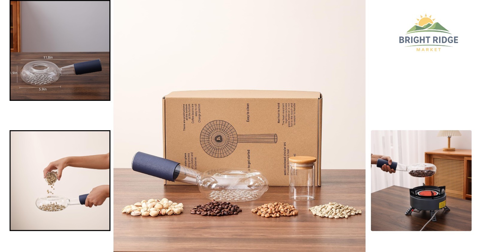 Stove-Safe Coffee Bean Roaster with Temperature Control & Transparent Design