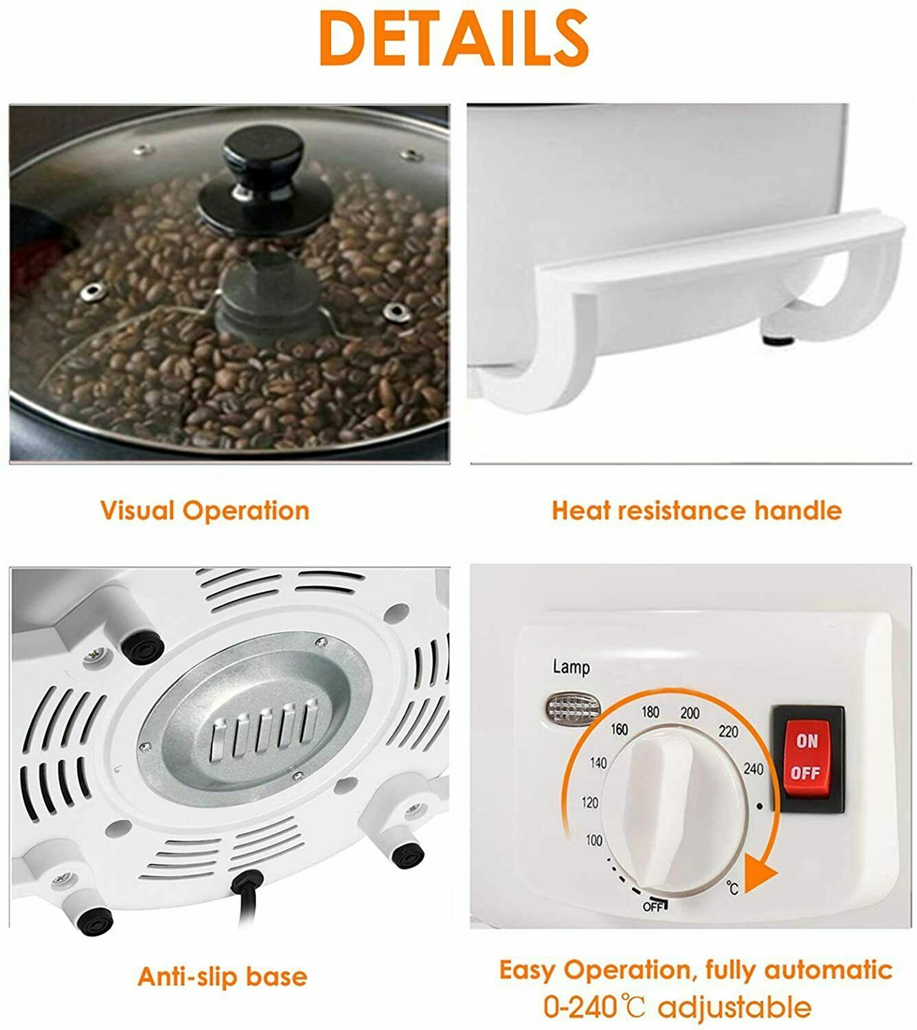 110V Electric Coffee Roaster Household Coffee Bean Roasting Baking Machine USA