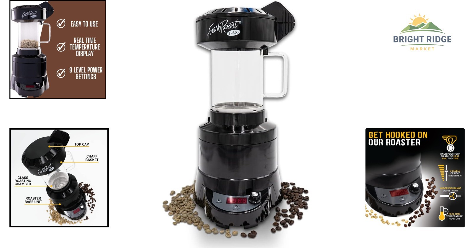 Electric Coffee Roaster for Home Use with Chaff Basket and Glass Chamber