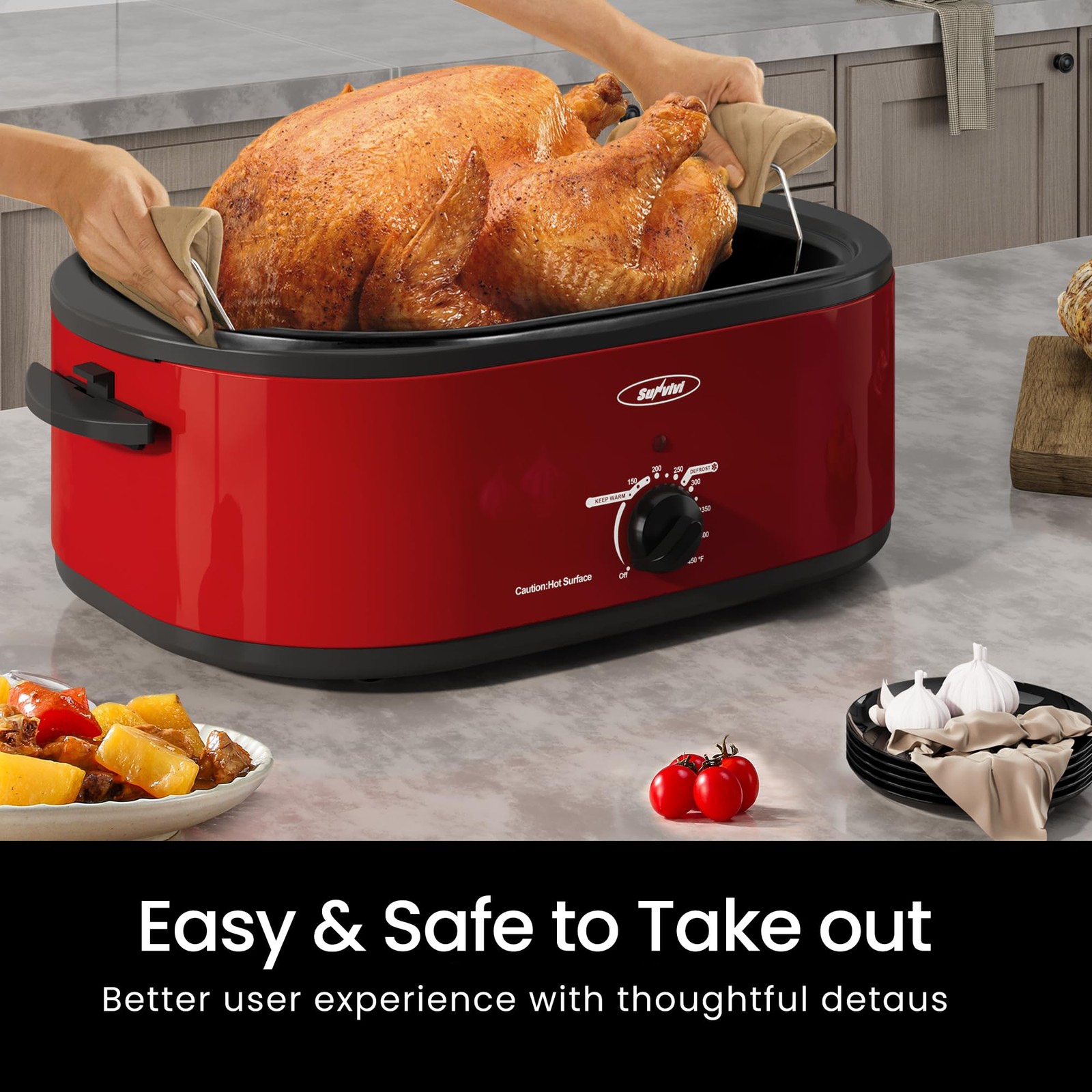 Sunvivipro 22-Quart Electric Roaster Oven Removable Pan And Self-Basting Lid
