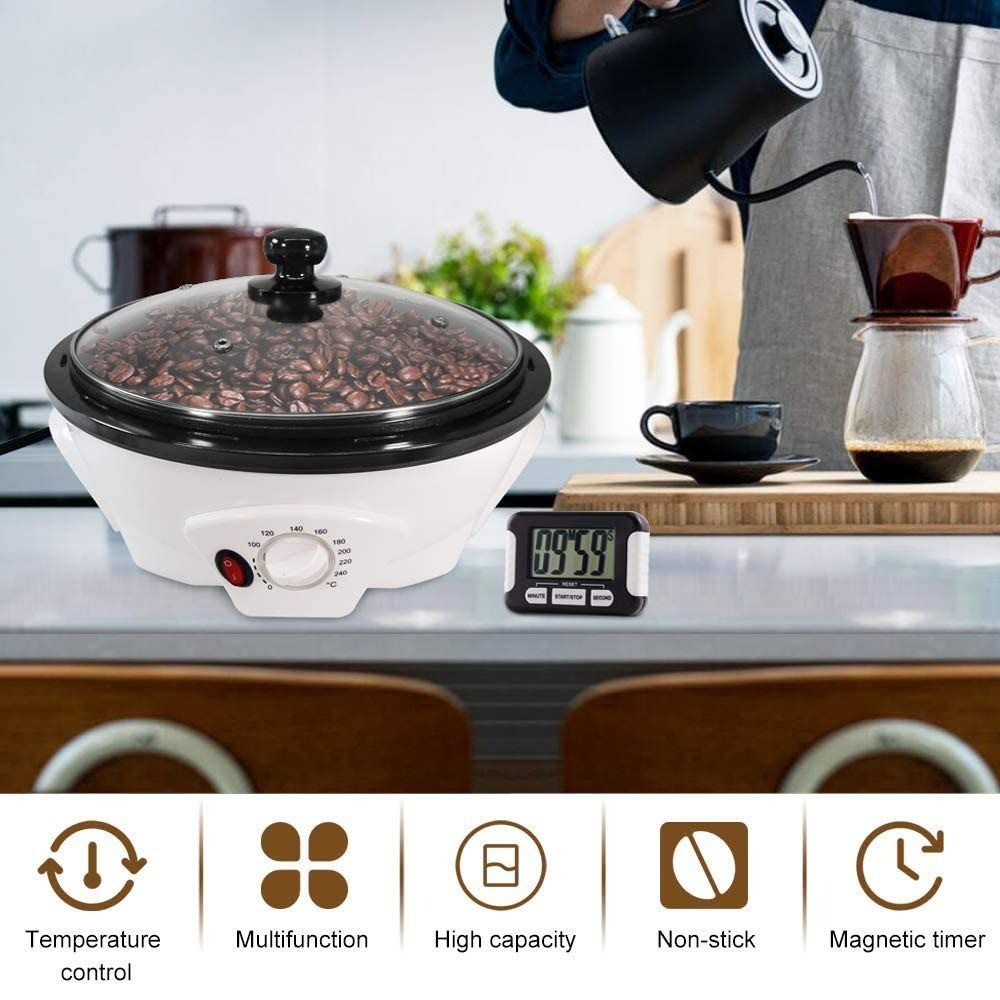 JIAWANSHUN Electric Coffee Bean Roaster 800g 1200W 100-240°C Timer