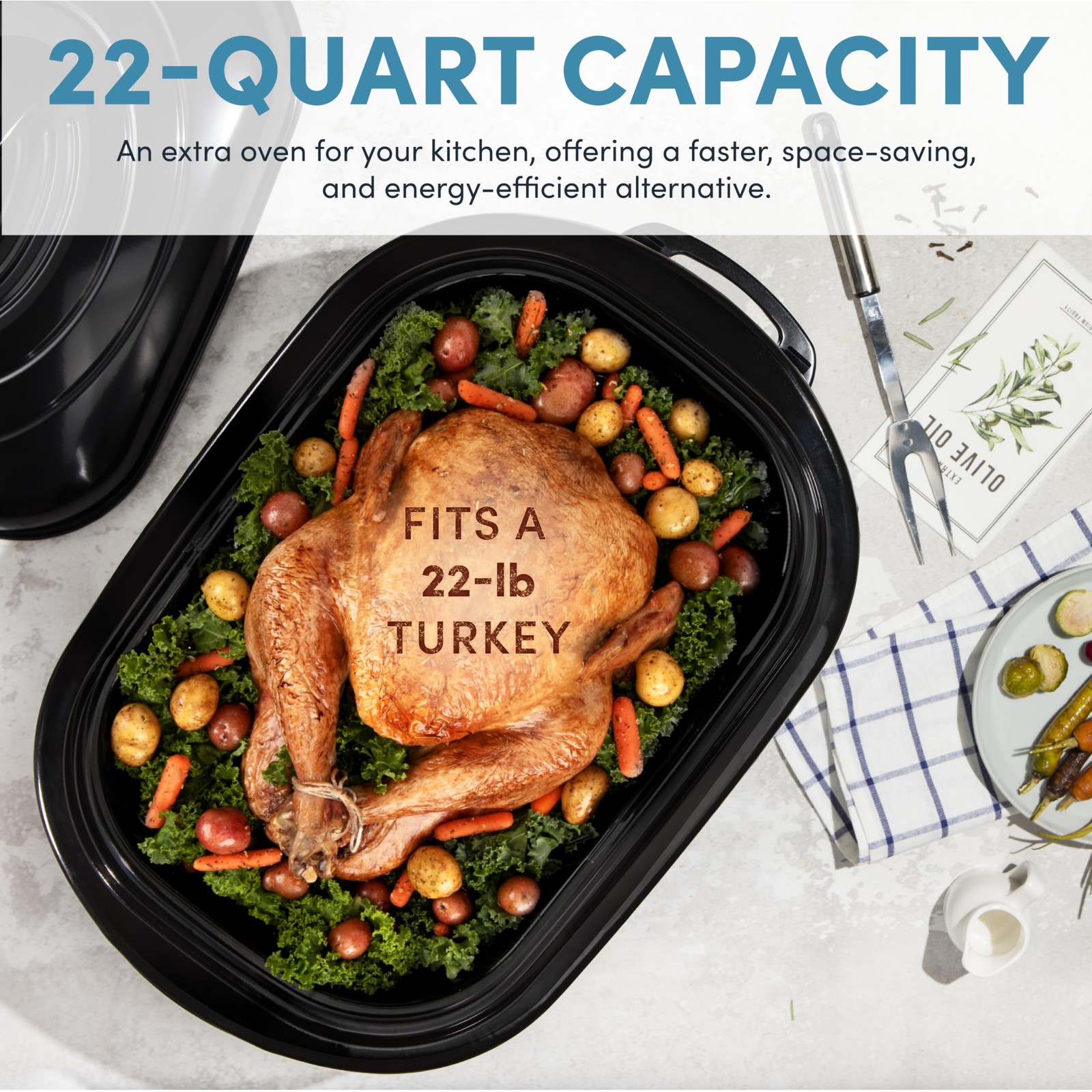 Aroma 18Qt. Roaster Oven Self-Basting Lid Fits 22-Lb. Turkey Adjustable