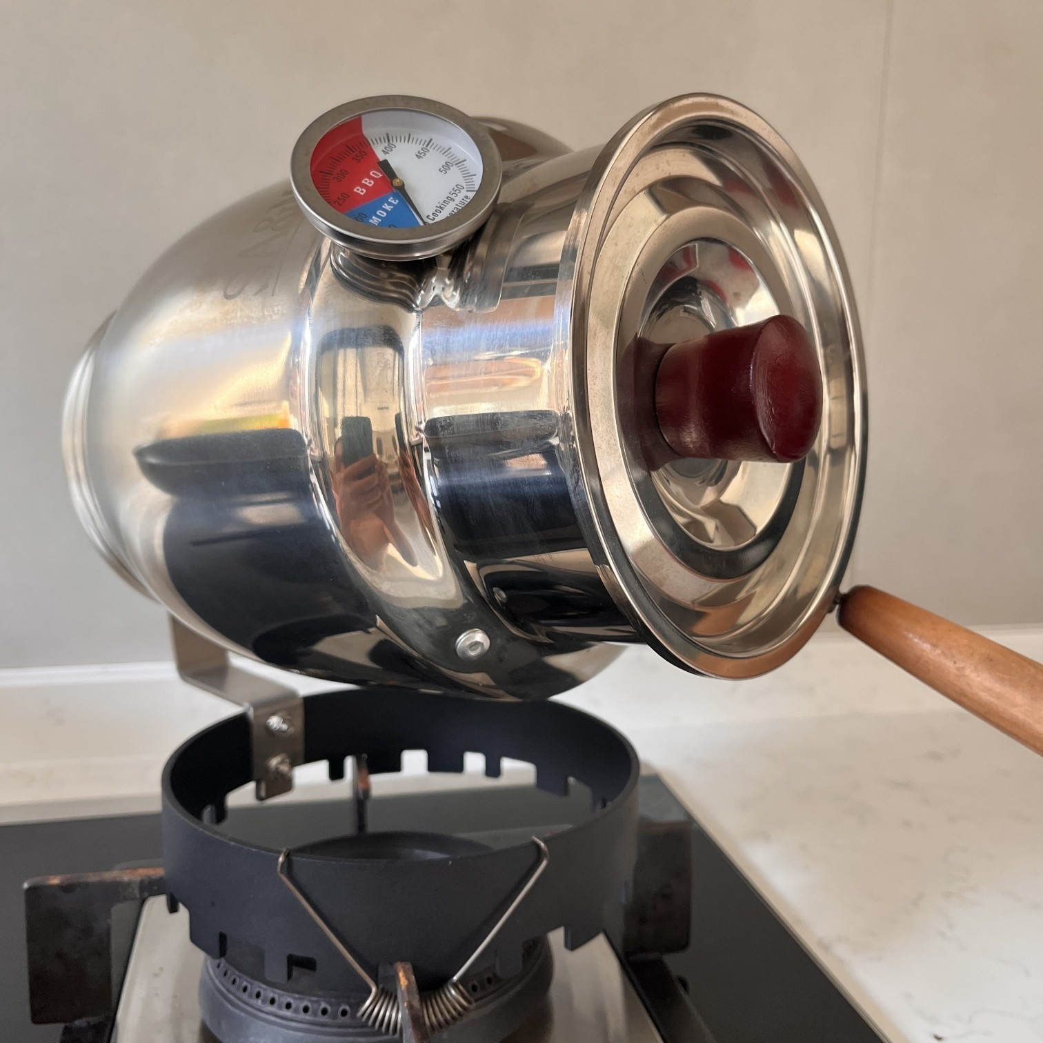 Hand-Crank Rotating Stainless Steel Coffee Bean Roaster with Thermometer