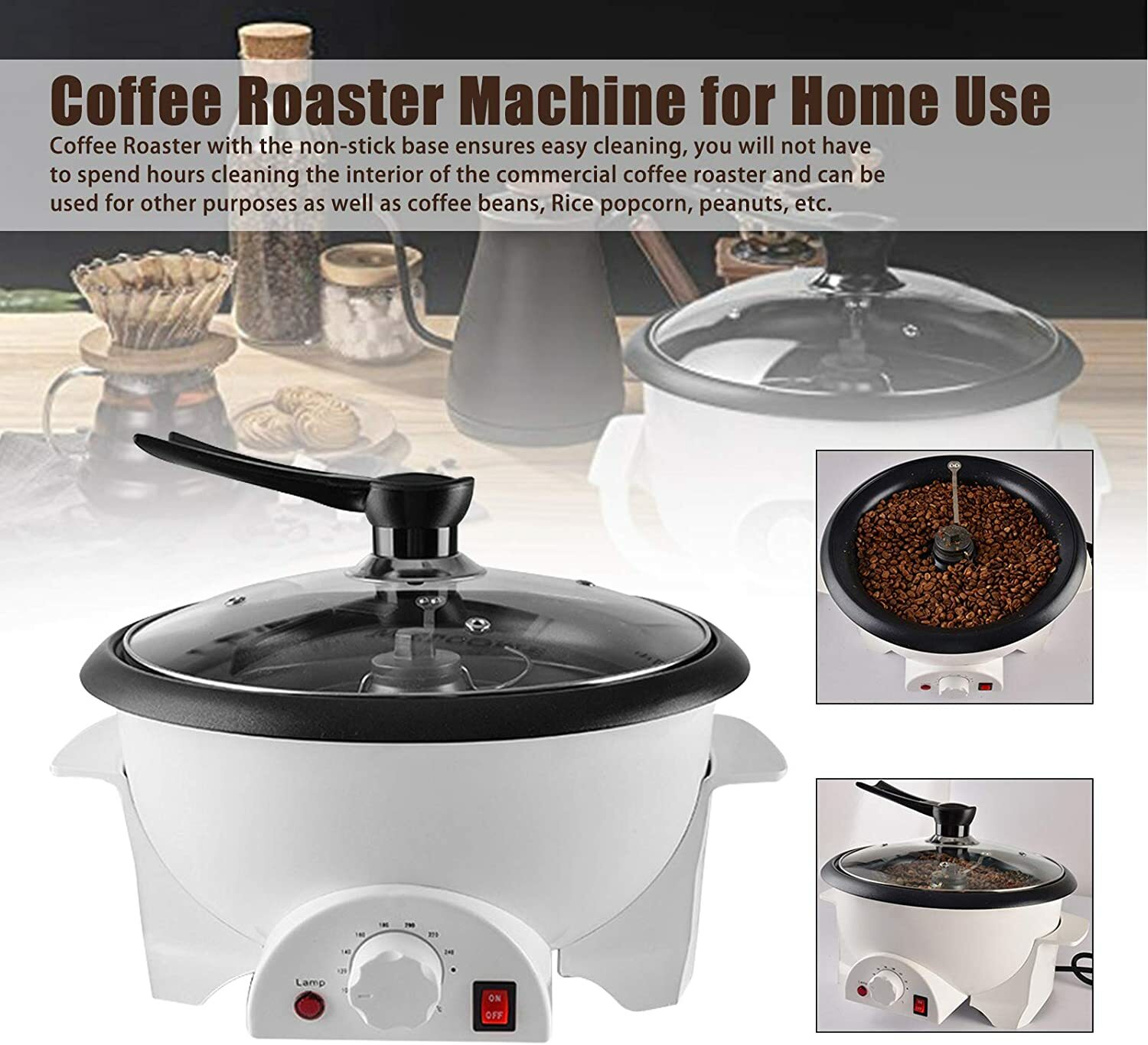 Electric Coffee Bean Roaster Automatic Coffee Roasting Baking Machine Home Use