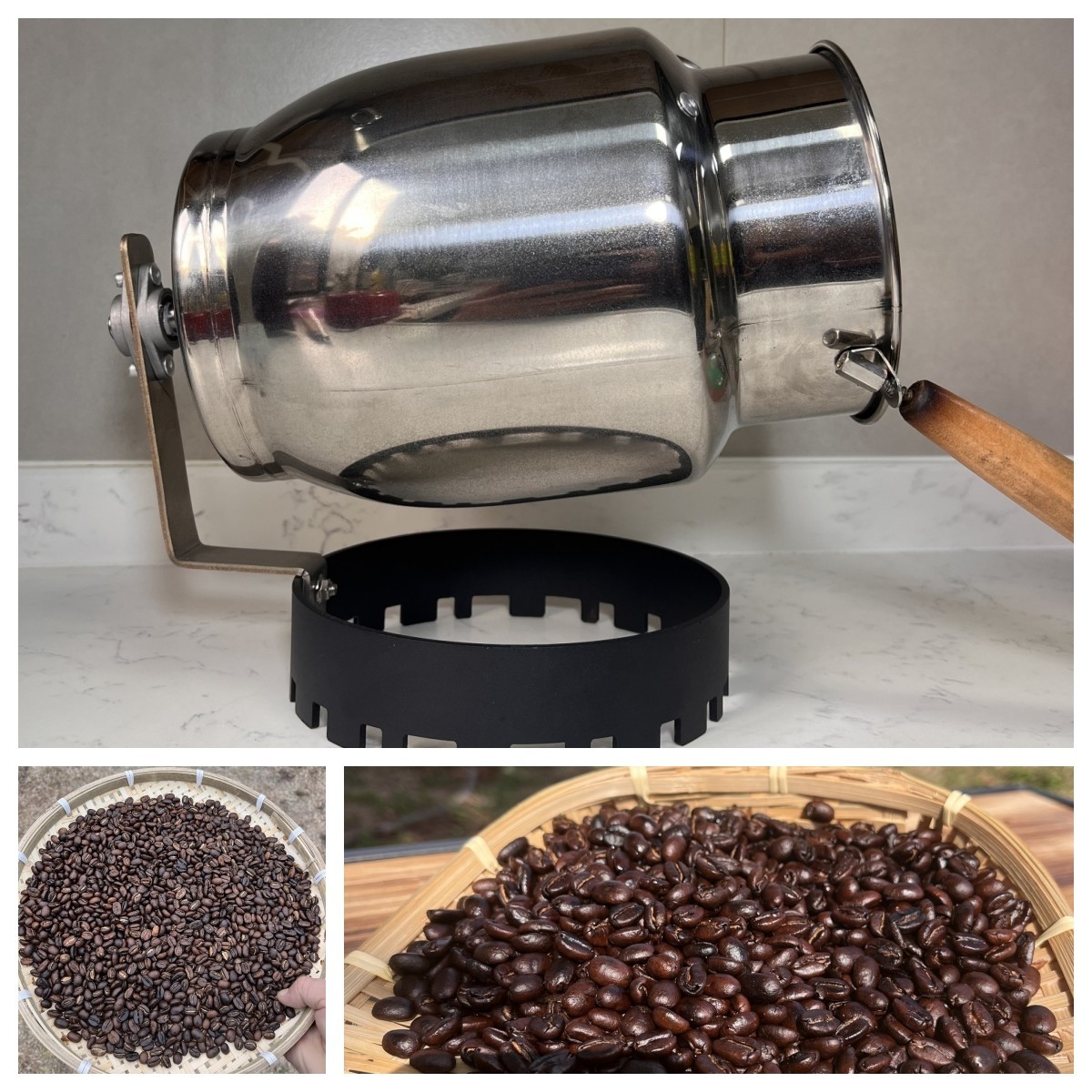 Hand-Crank Rotating Stainless Steel Coffee Bean Roaster with Thermometer