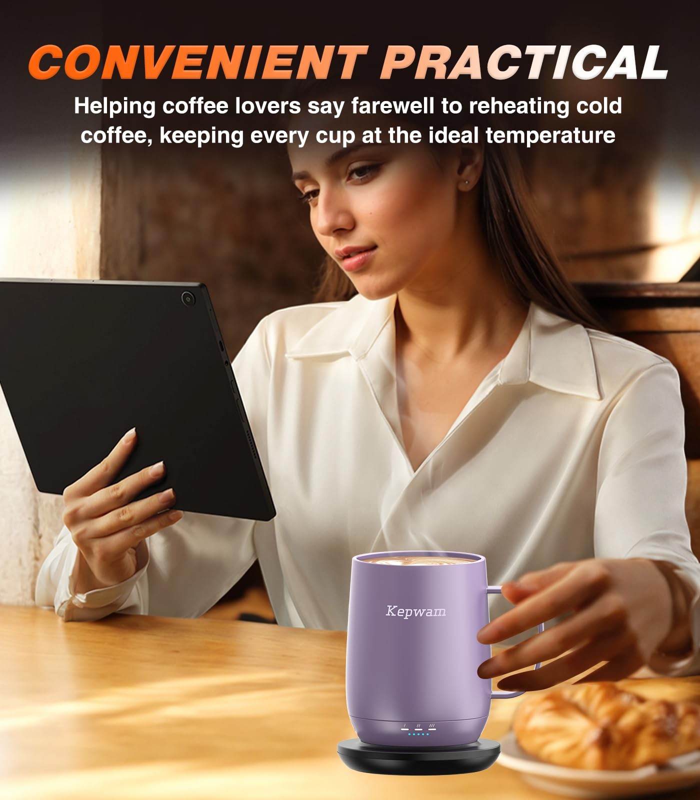 Kepwam Self Heating Coffee Mug T2, 16oz Smart Heated 16oz, Lilac Violet