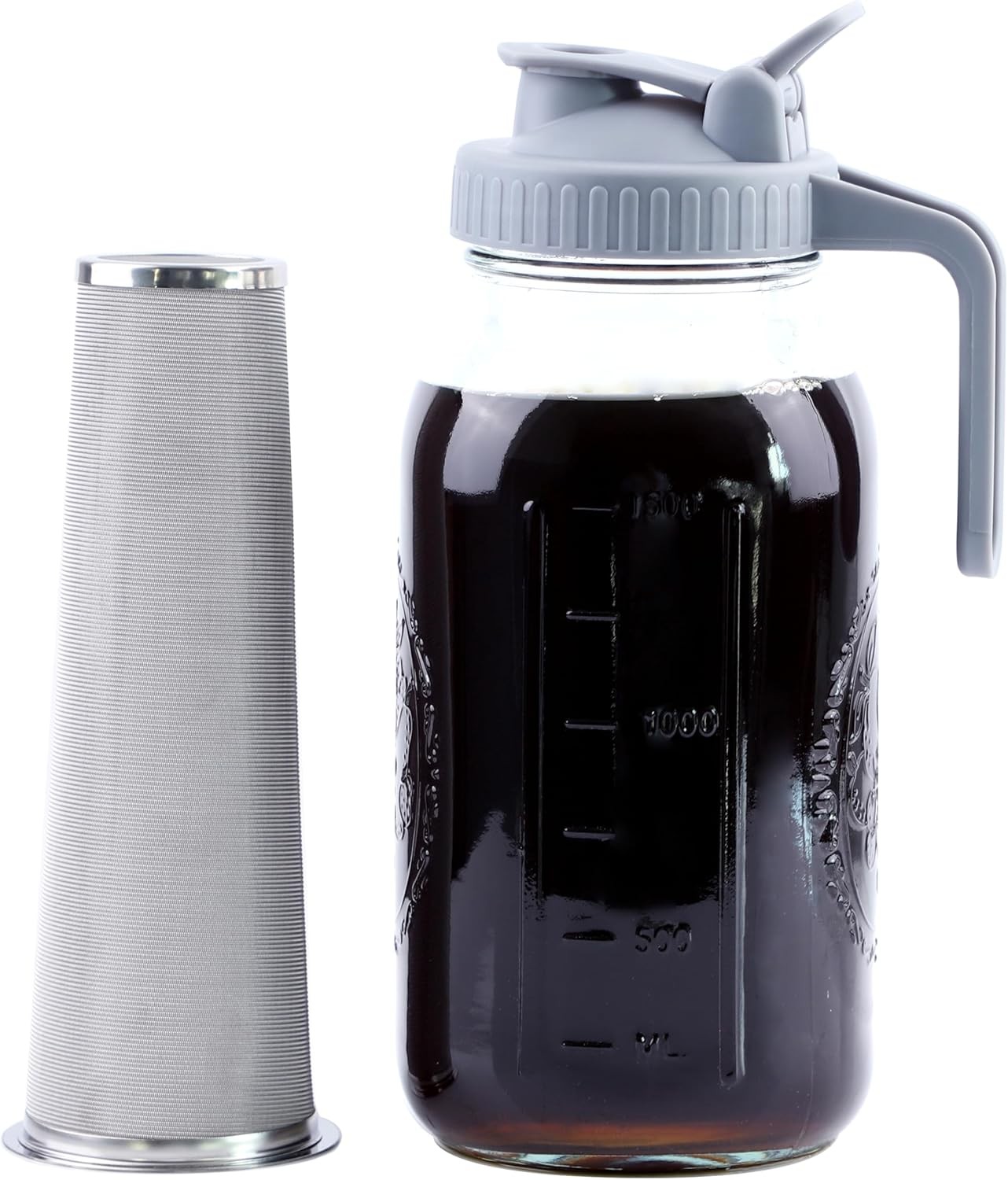 Cold Brew Coffee Maker 64 Oz Mason Jar Cold Brew Pitcher With Strainer
