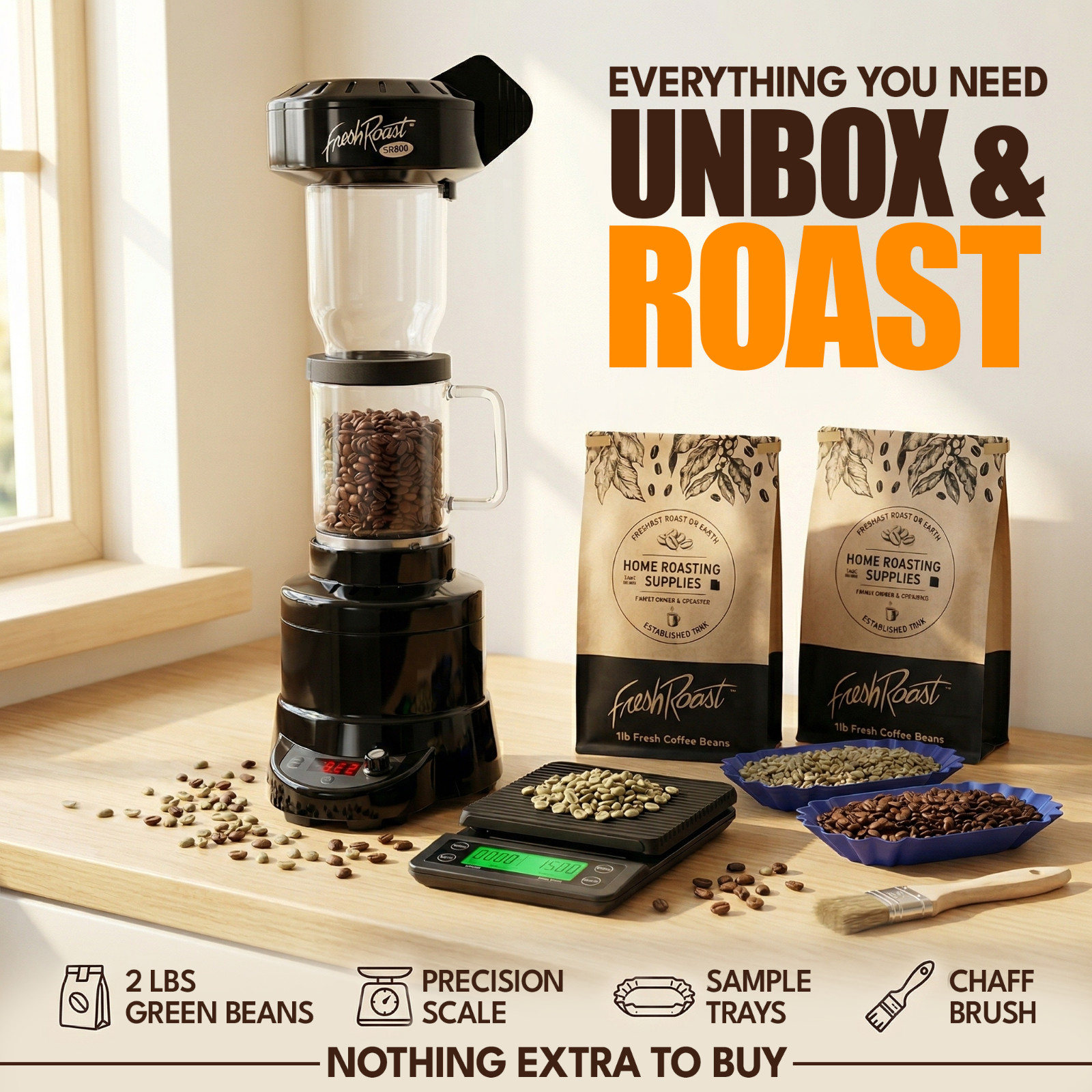 Fresh Roast SR800 Bundle with Extension Tube, Digital Scale, and Bean Pack