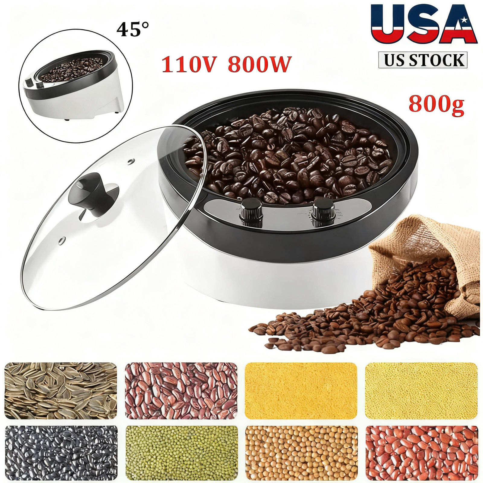 110V 800g Electric Coffee Roaster Household Coffee Bean Popcorn Roaster 800W