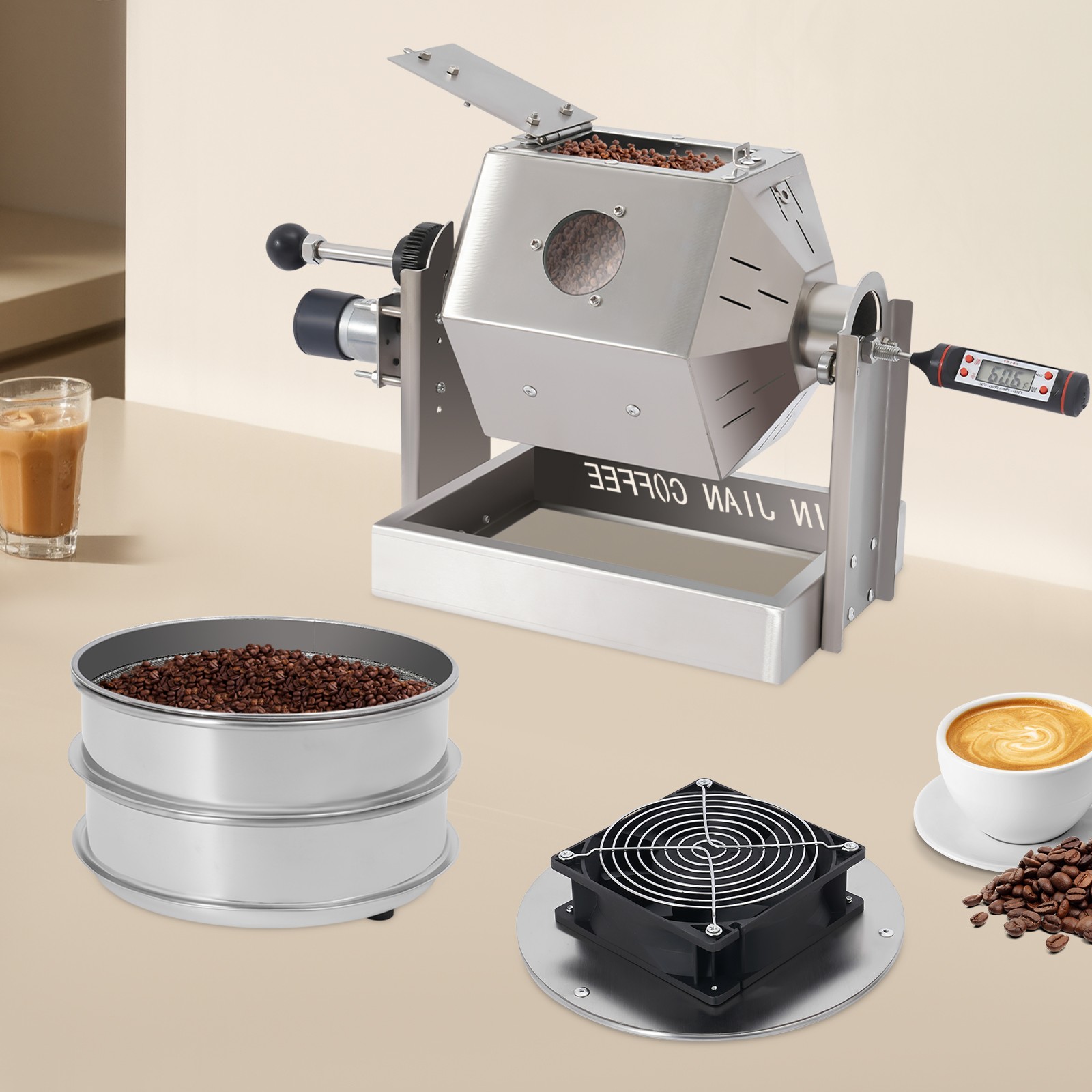 3.8L/3.45Qt Coffee Bean Roaster Commercial Coffee Bean Roaster Machine Drum Type