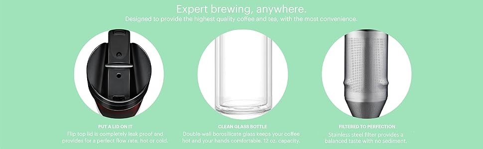SOMA Double Wall Glass Tea and Coffee Cold Brew Bottle, Bla, 12oz (SM18501K)