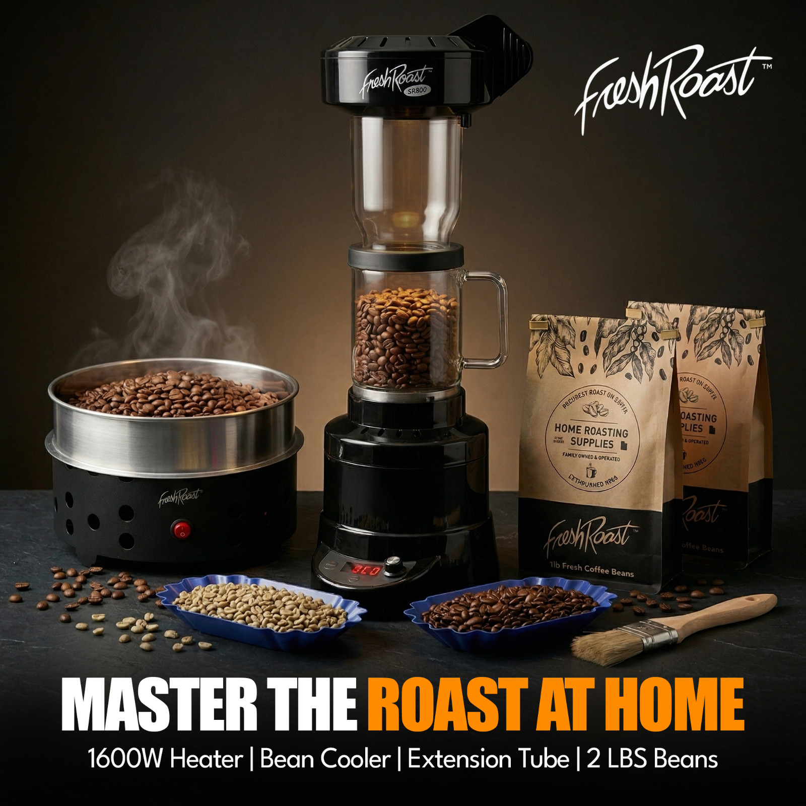 Fresh Roast SR800 Coffee Roaster Bundle w/ EXT Tube, Bean Cooler, and Bean Pack