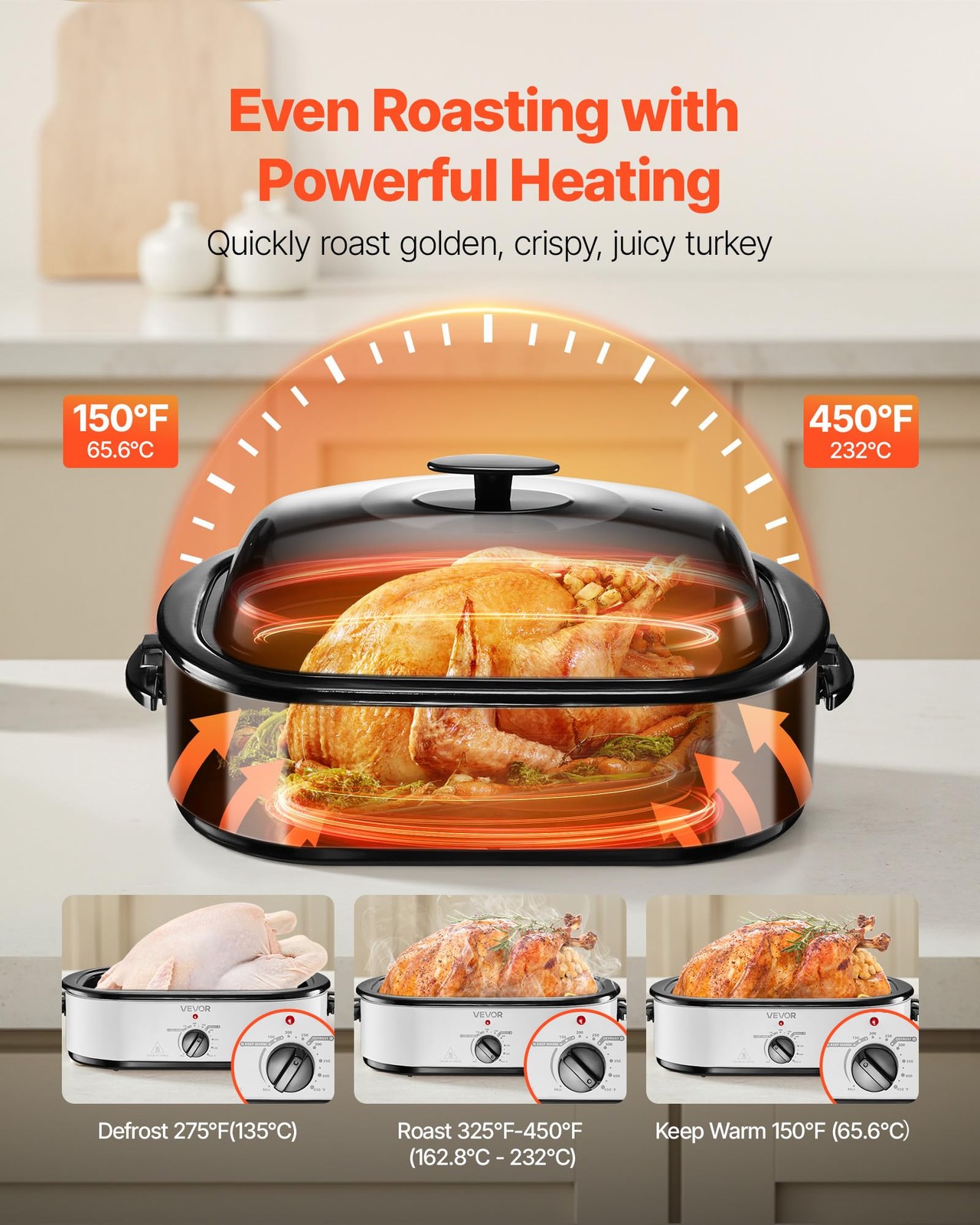 Vevor Roaster Oven 18Qt Electric Roaster Oven 150-450 Adjustable Temperature