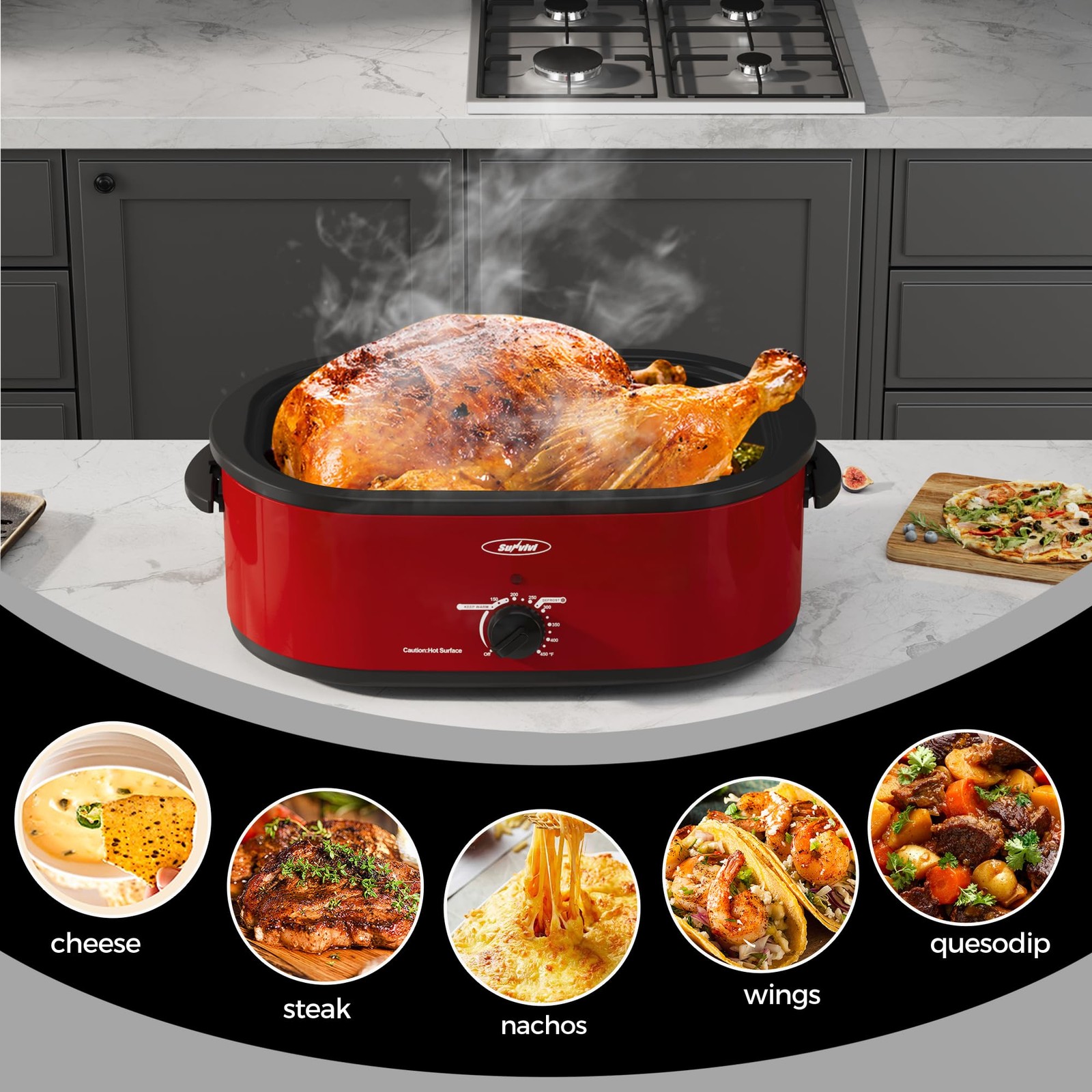 Sunvivipro 22-Quart Electric Roaster Oven Removable Pan And Self-Basting Lid