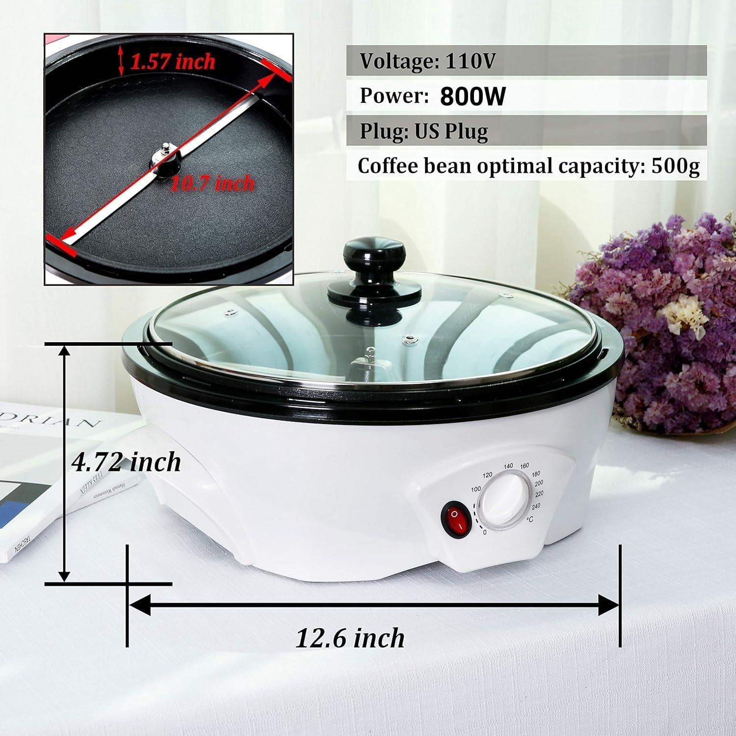 Stovetop & Countertop Electric Coffee Roaster Machine 110V for Home Use