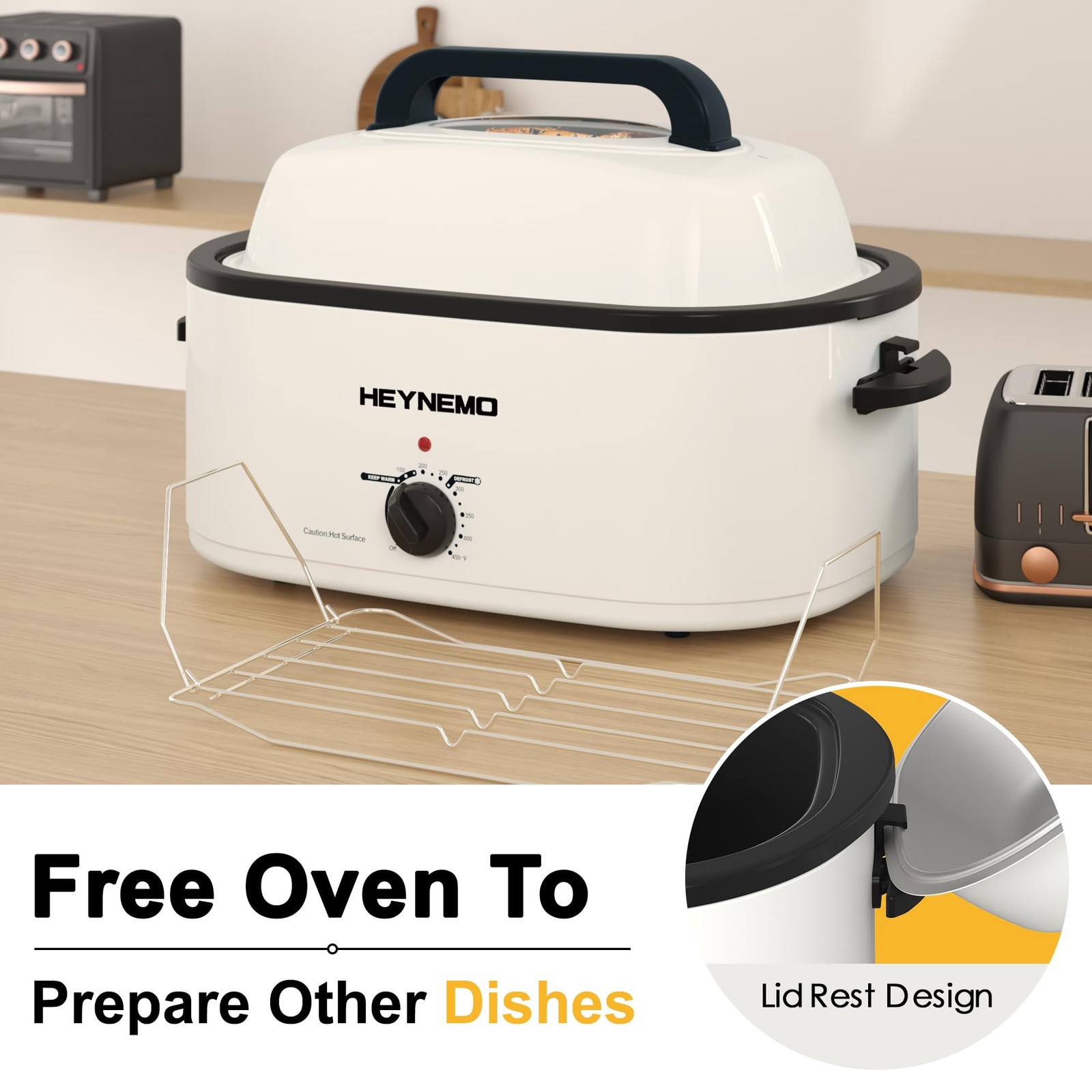 Heynemo Roaster Oven Electric Roaster Oven 26 Quart Lid Turkey Roaster Function
