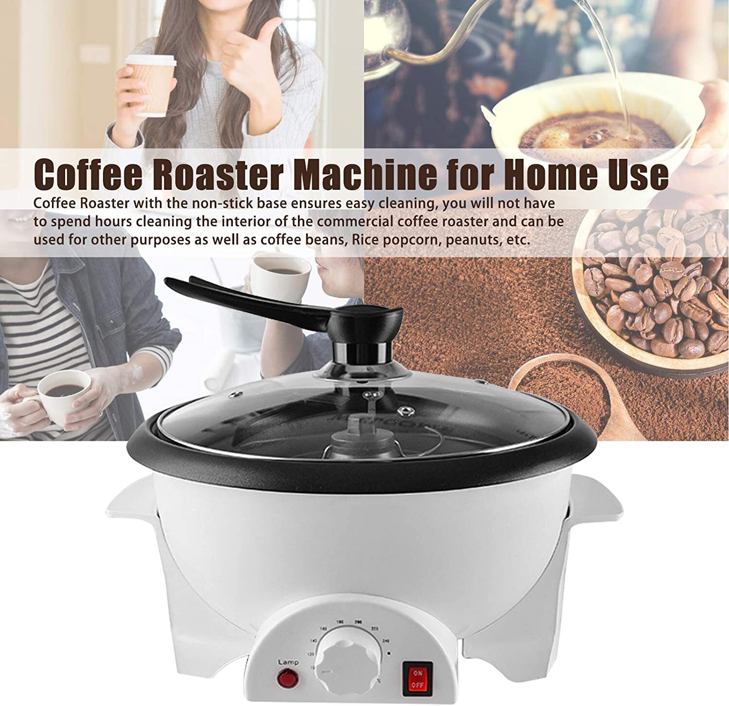 750g Home Electric Coffee Bean Roaster 1200W Coffee Roasting Baking Machine NEW