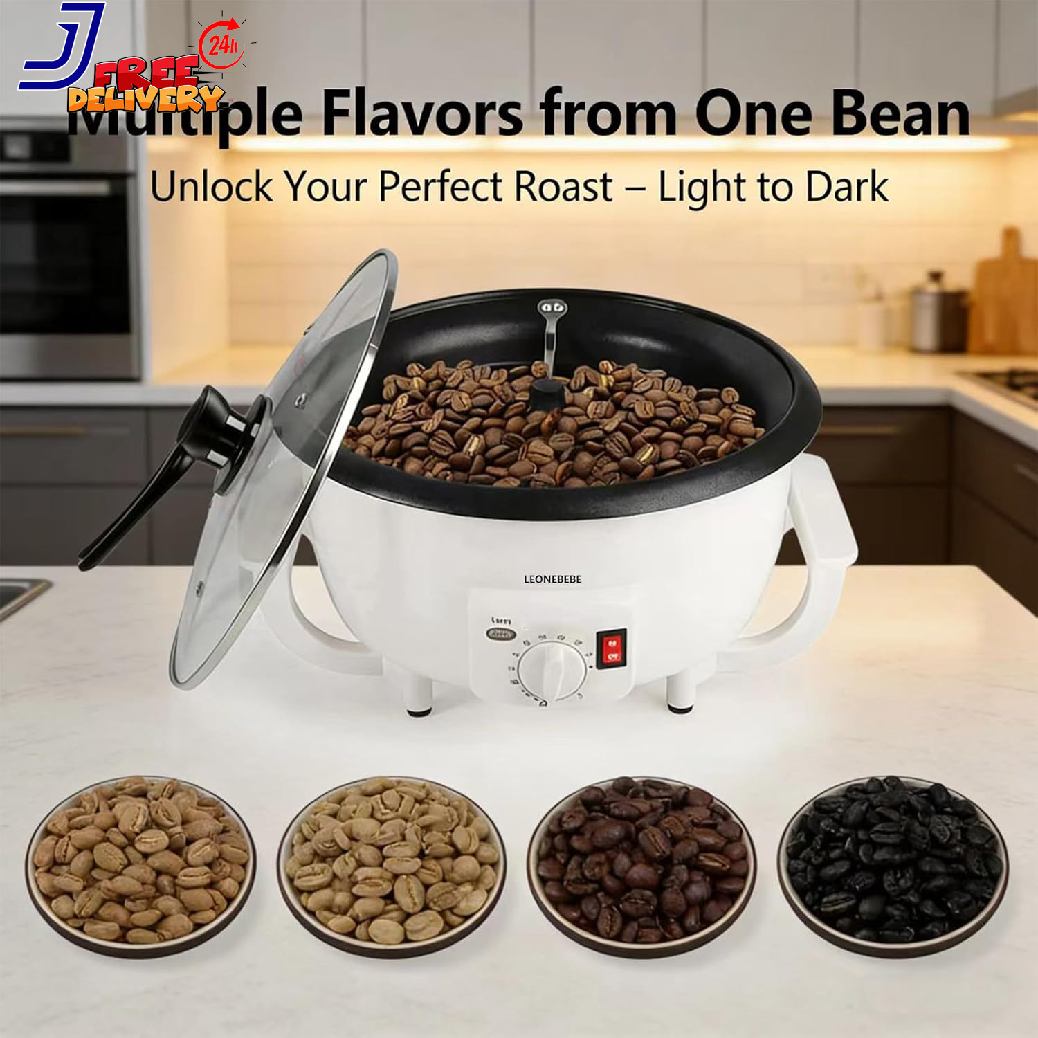 Electric Home Coffee Roaster Adjustable Temp 1.6 lbs Capacity Smoke Reduced