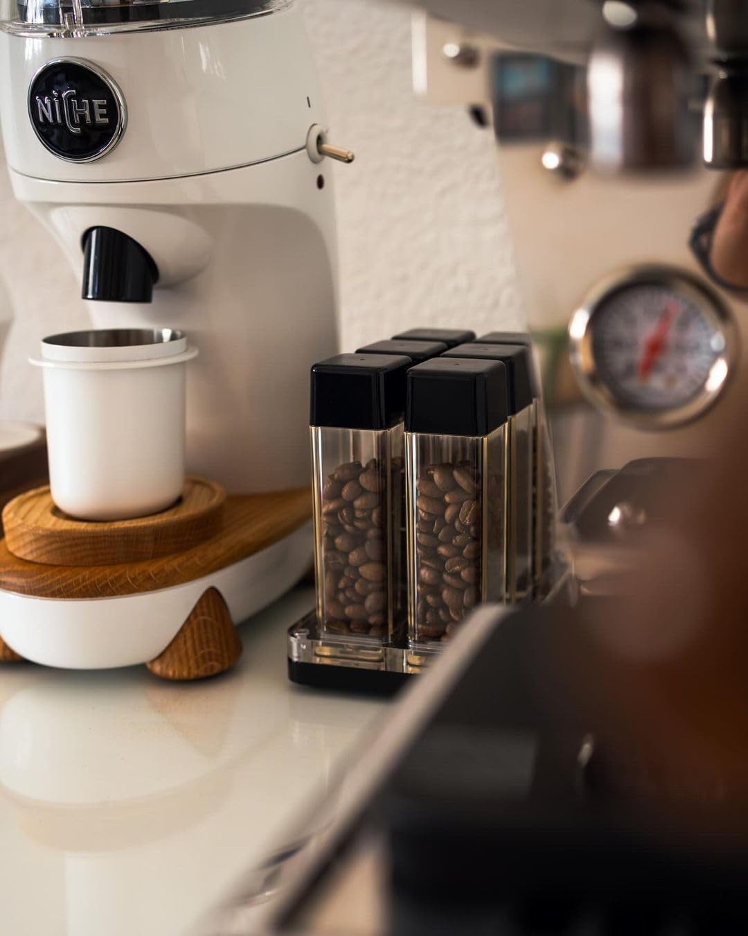 6 Tubes Coffee Bean Cellars with Stand & Hopper – Single Dose Coffee Bean Vaults