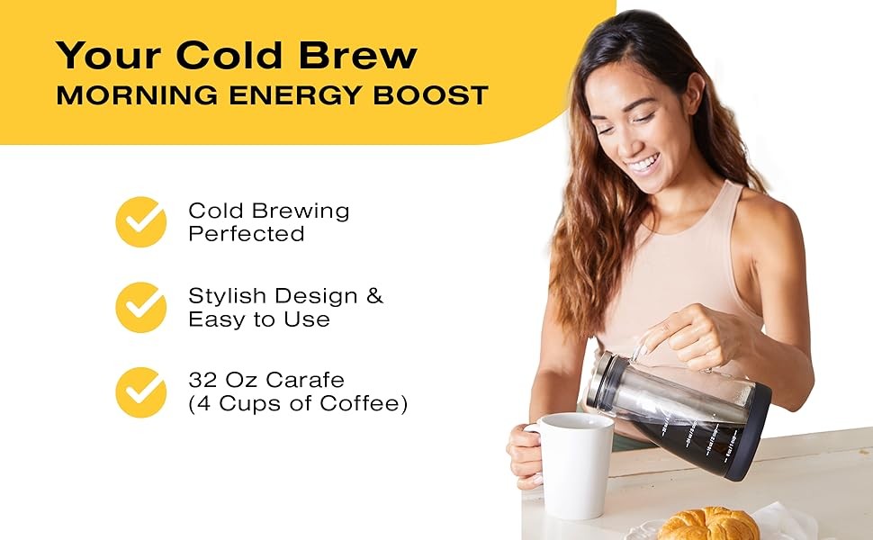 Cold Brew Coffee Maker – 32 oz Glass Coffee Cold Brew Maker and