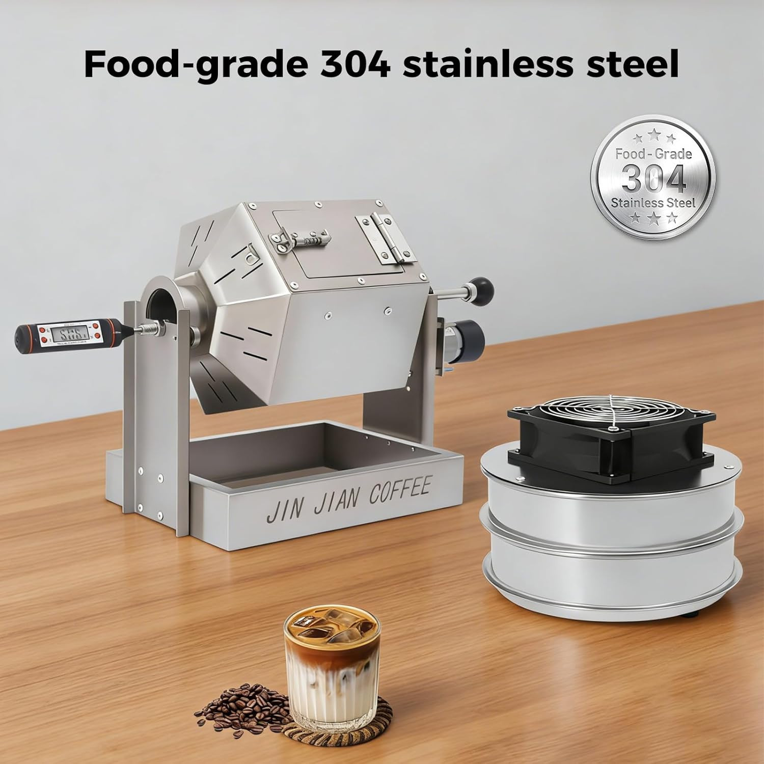 Electric Coffee Bean Roaster Stainless Steel Drum Roaster for Home Use