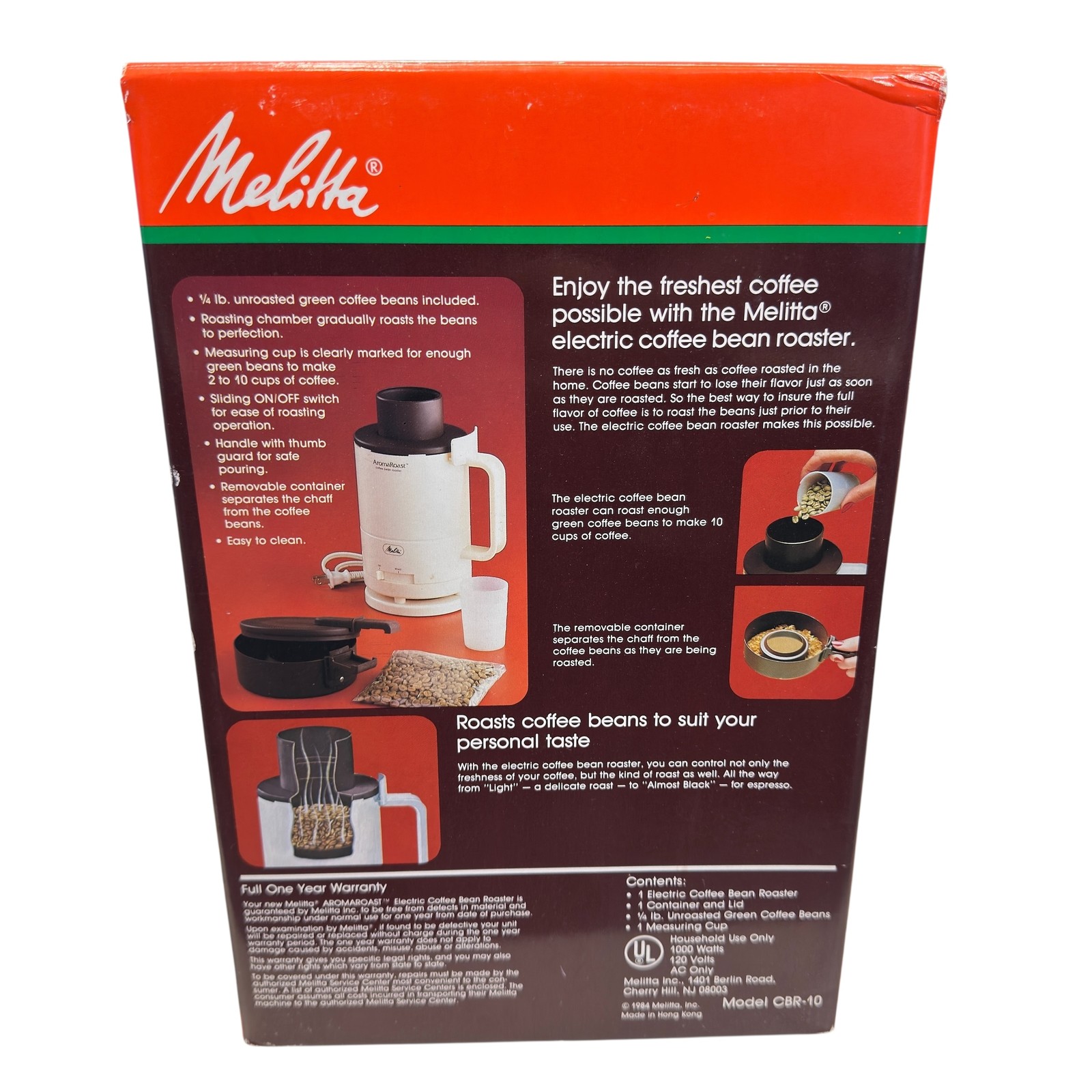 Vintage Melitta AromaRoast Electric Coffee Bean Roaster Model CBR-10 NIB New