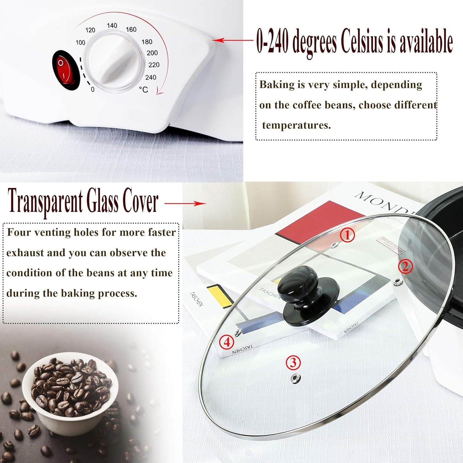 Stovetop & Countertop Electric Coffee Roaster Machine 110V for Home Use