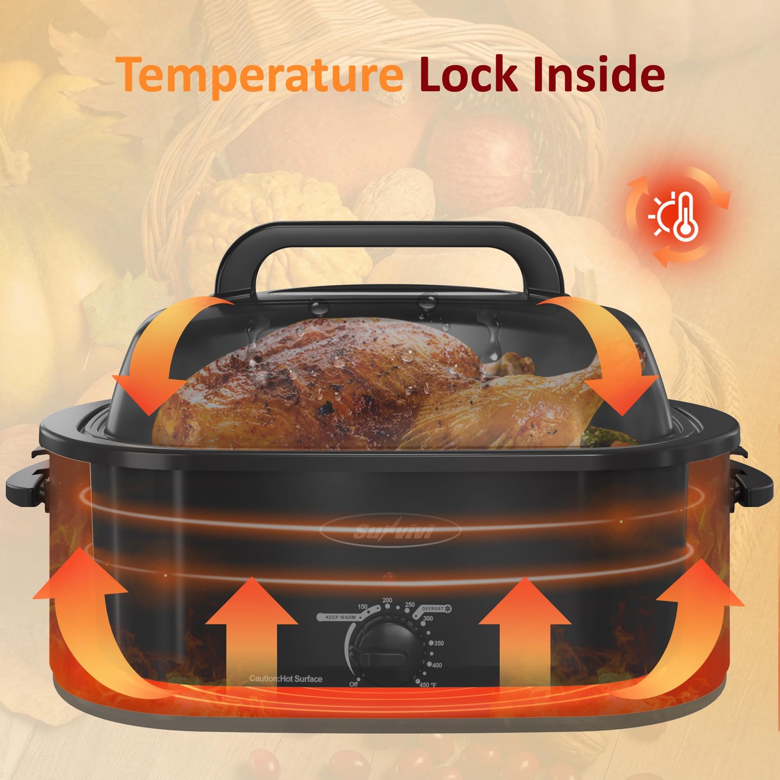 Sunvivi Electric Roaster Oven28 Quart Roasting Oven Self-Basting Lid Removable