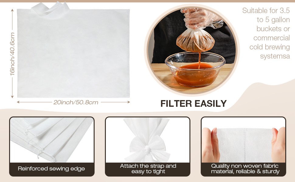 150PCS Brew Bags, 16″ x 20″ Lar mercial Cold Coffee s Non Woven