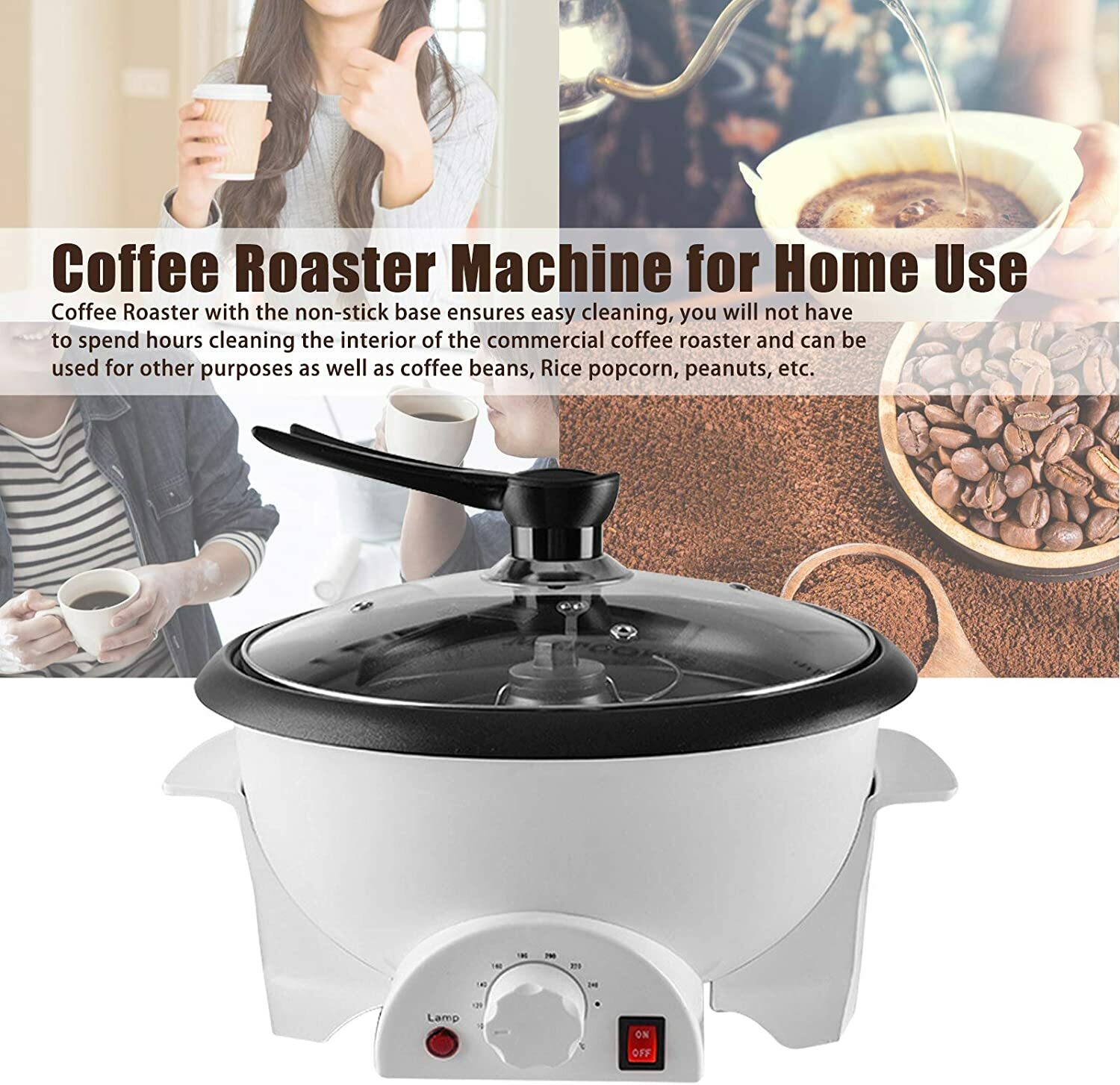 Electric Coffee Bean Roaster Automatic Coffee Roasting Baking Machine Home Use