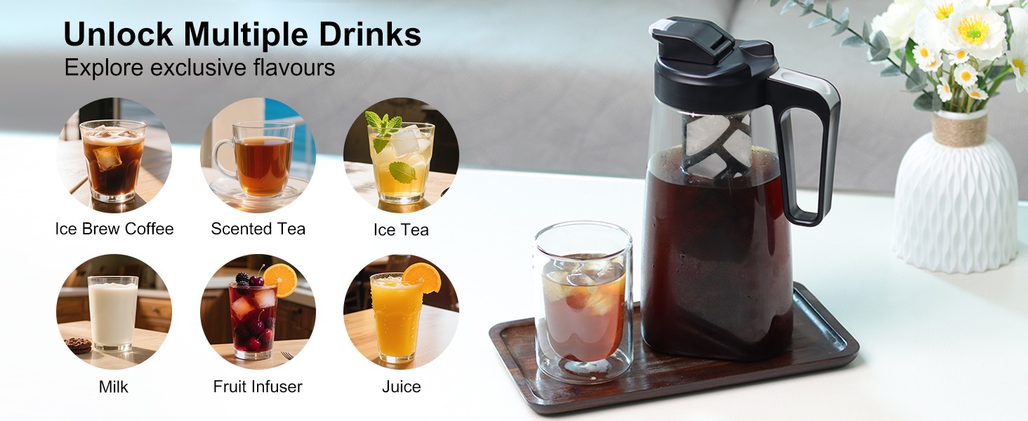 Lar Ice Cold Coffee Maker 64 oz, Dishwasher Safty Traitan Carafe