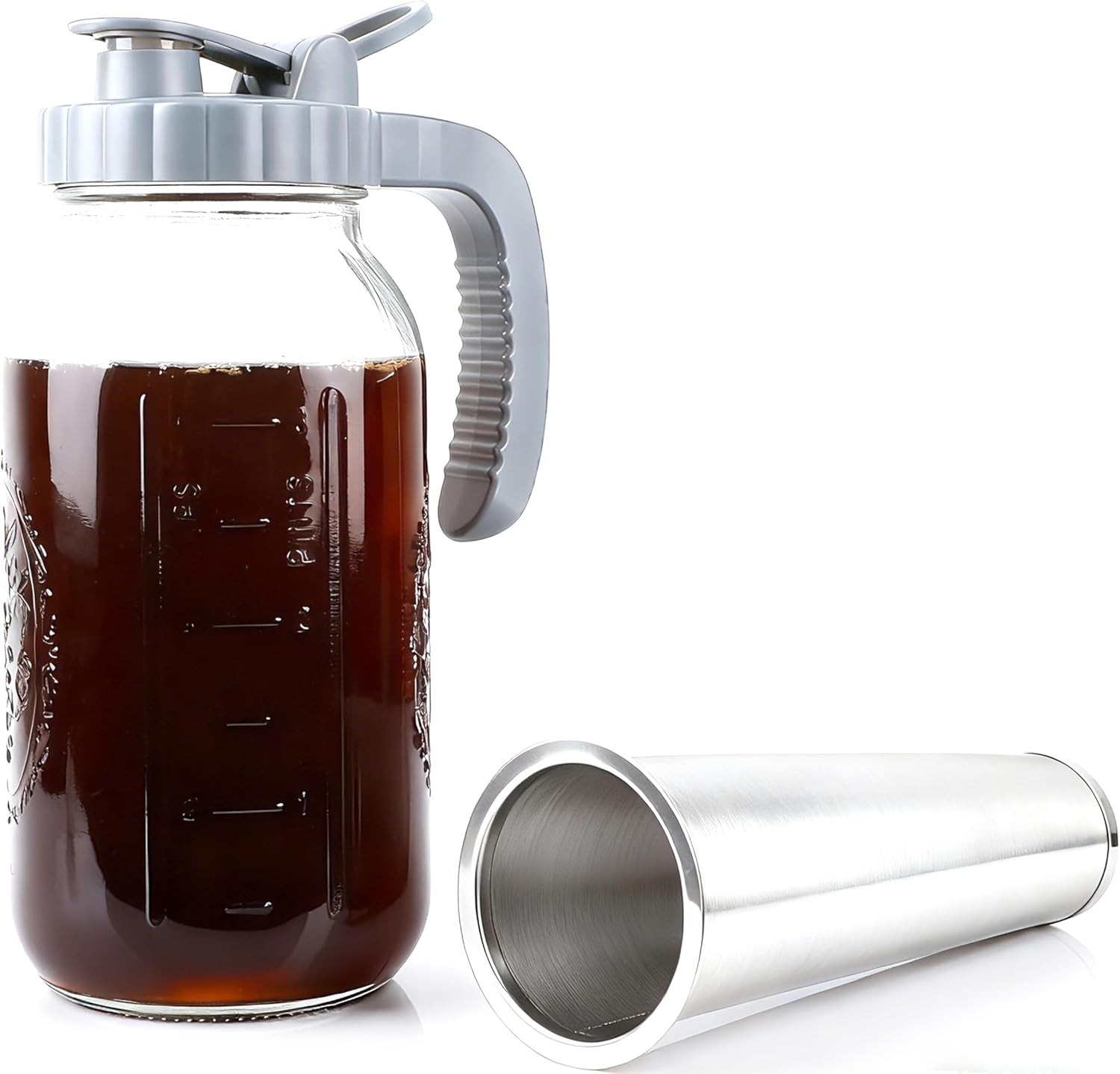 64 OZ Cold Brew Coffee Maker 2 Quart Mason Jar Glass Iced Tea Pitcher With