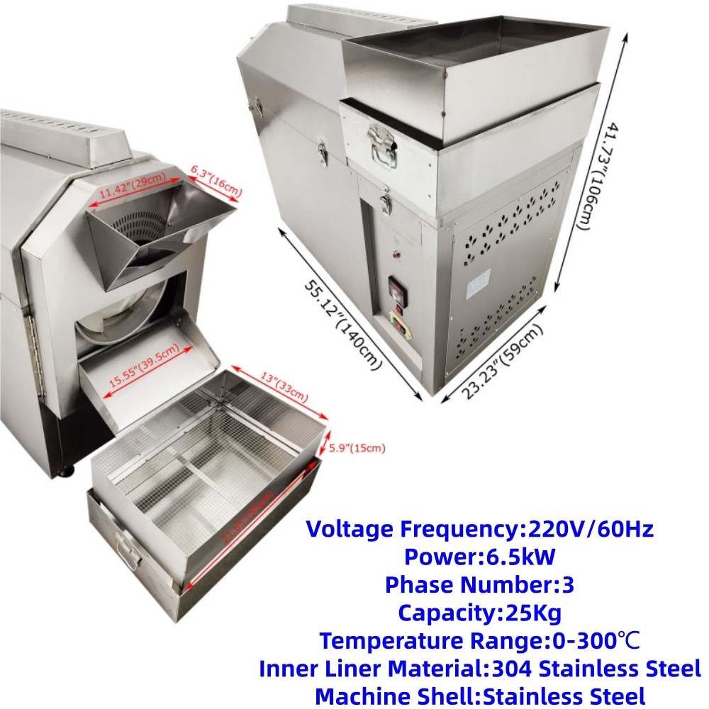 55 Lbs Automatic Nut and Seed Roaster Electric Stainless Steel Coffee Roaster