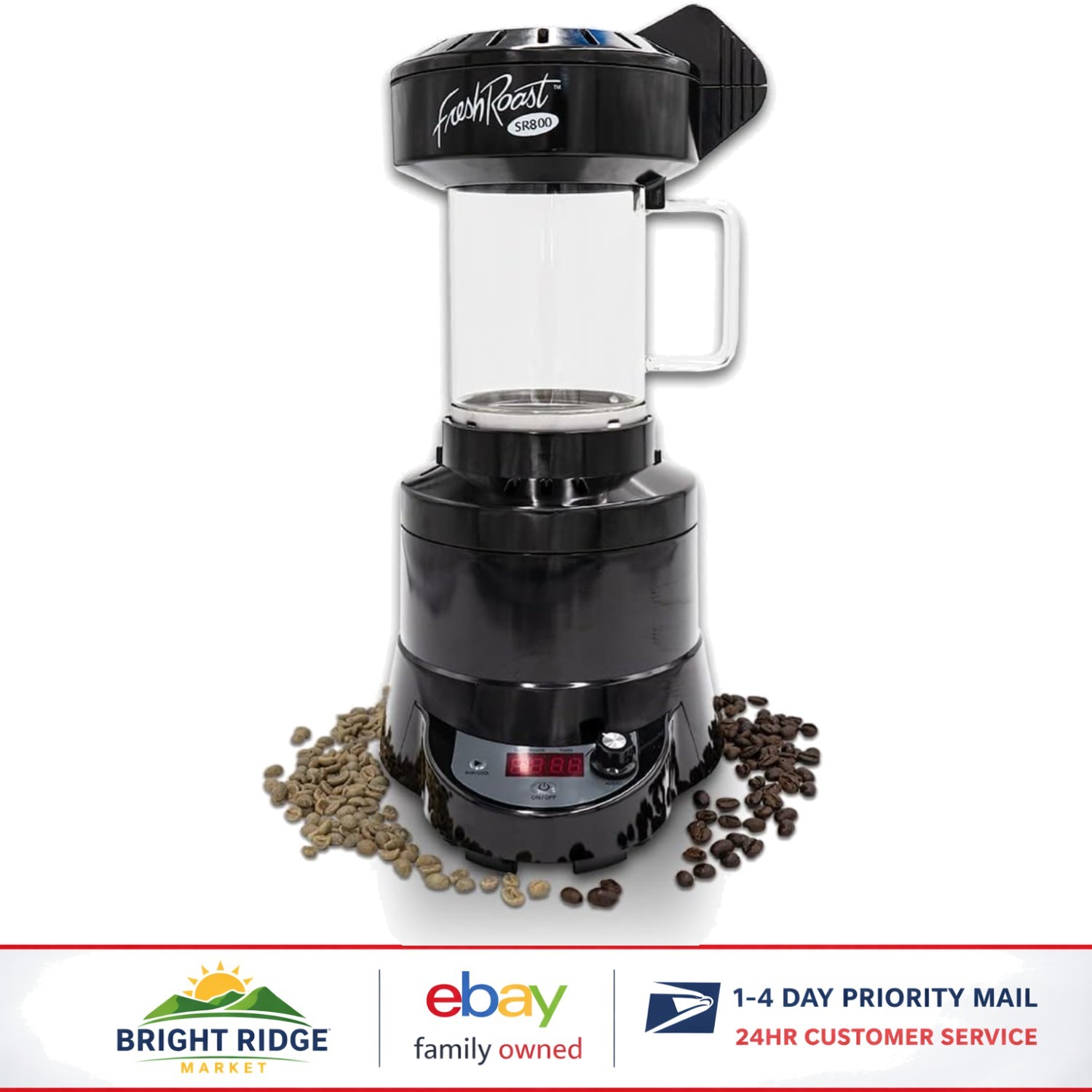 Electric Coffee Roaster for Home Use with Chaff Basket and Glass Chamber