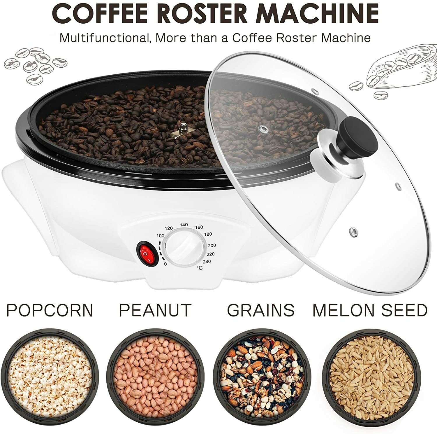 Coffee Roaster Machine,800g Non-Stick Electric Coffee Bean Roaster for Home Use